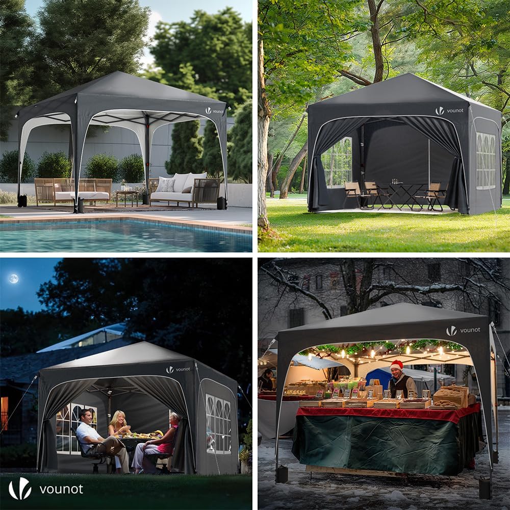 Thumbnail 3 de VOUNOT 3m x 3m Pop Up Waterproof Gazebo with Sides, Weight Bags and Carry Bag – Grey