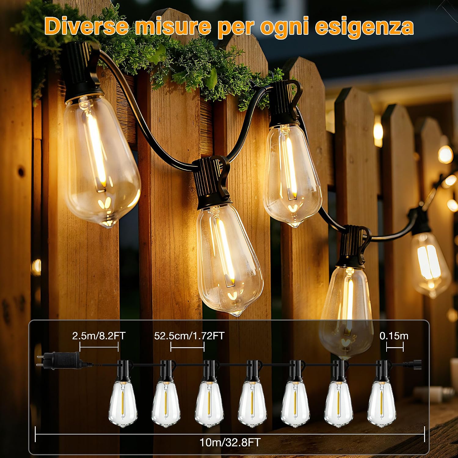 Thumbnail 5 de HeiPard LED Catena Luminosa per Esterni Storm 10M con Telecomando e Timer – 15+1 Lampadine, IP45, Luce Bianca Extra Calda