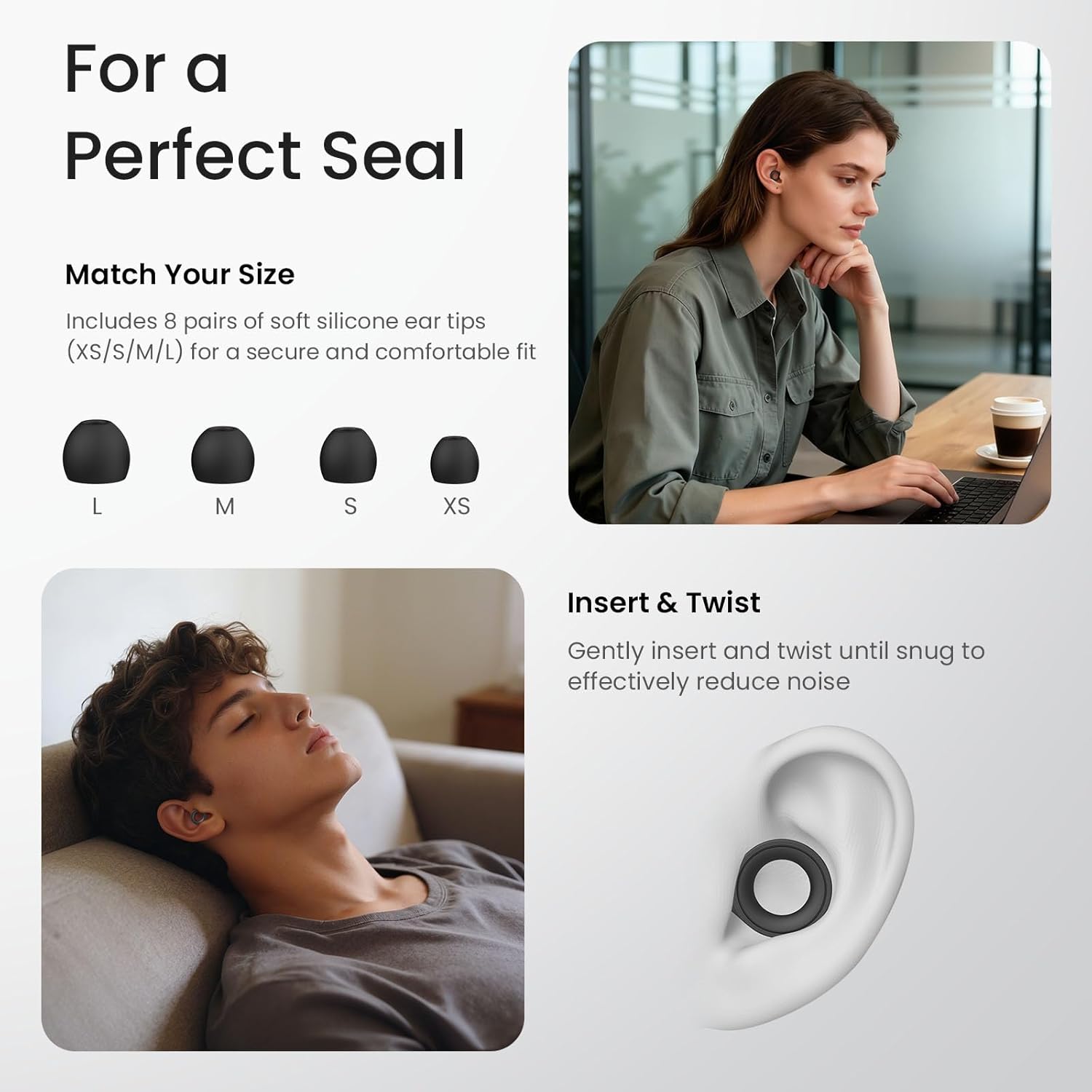 Detalle de Jayine Ear Plugs for Sleep: Reusable 30dB Silicone Hearing Protection (2 Pairs)