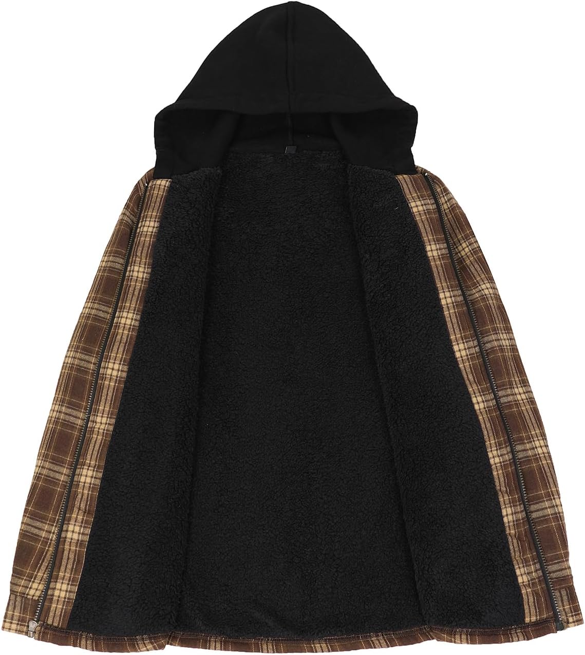 Detalle 2 de ZENTHACE Men's Sherpa-Lined Plaid Shirt Jacket with Hood and Full Zip