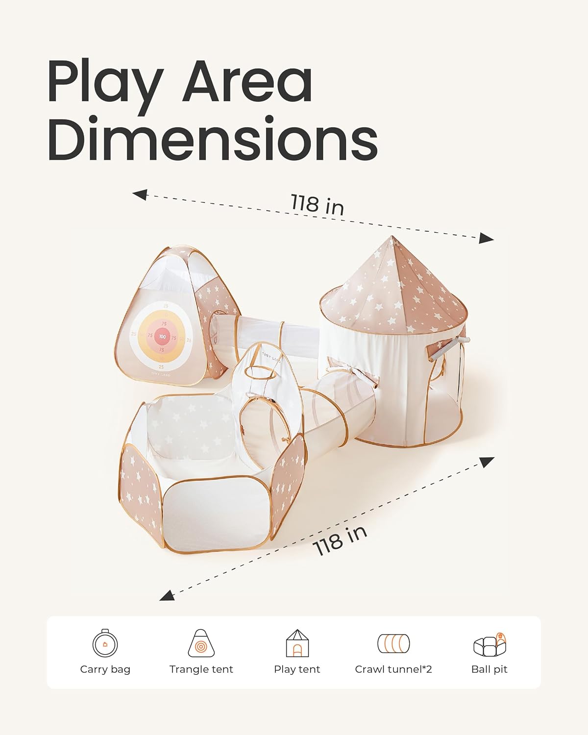 Thumbnail 5 de Tiny Land Play Tunnel and Ball Pit for Toddlers (5-Piece) – Foldable Pop-Up Indoor/Outdoor Kids Play Tent