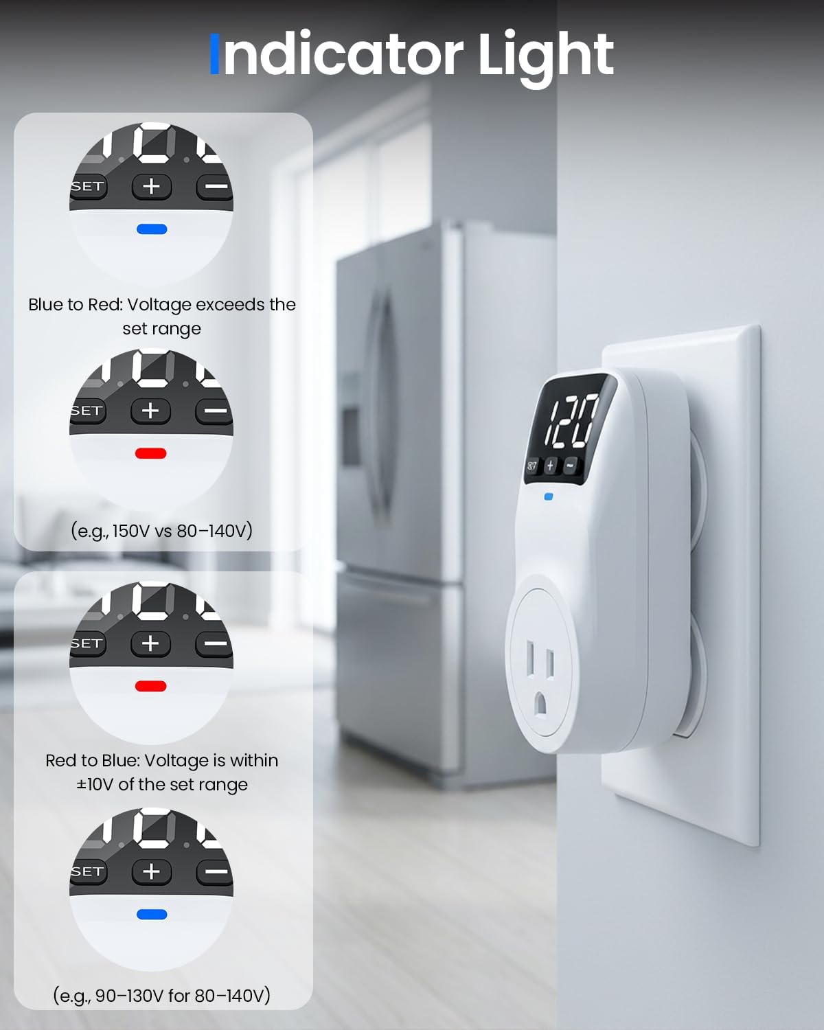 Detalle de Treybair 3-Pack Appliance Surge Protectors, 1800J, Adjustable 80–140V