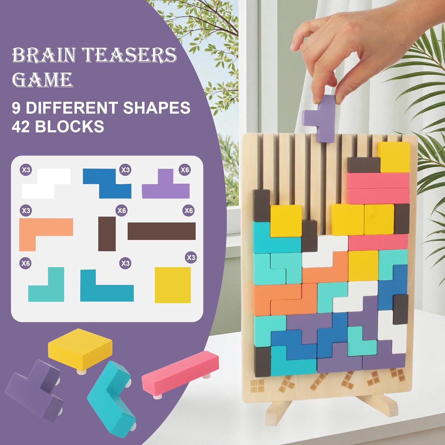 Thumbnail 1 de ACOMTUO Gioco Impilabile in Legno Tetris – Puzzle educativo per bambini (10 carte)
