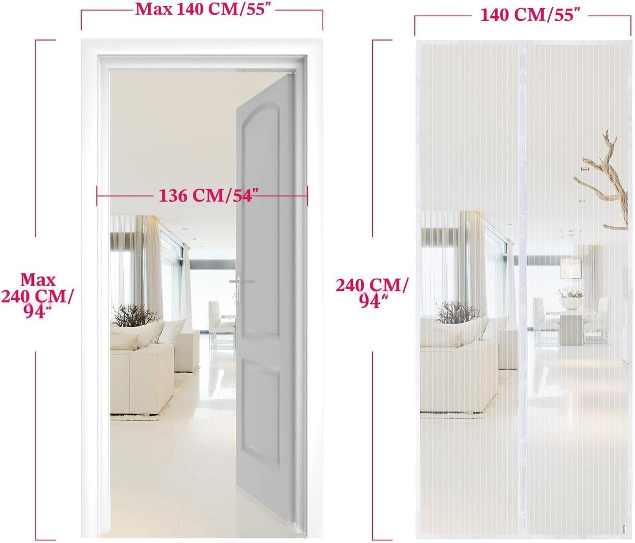 Detalle 2 de Apalus Zanzariera con Magneti per Porte 140 x 240 cm — Rete Fine, completamente magnetica e autochiudente