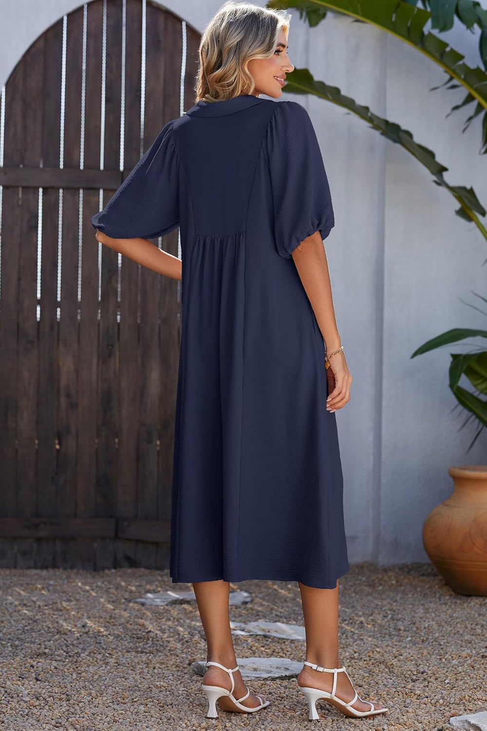 Detalle 2 de Dokotoo Summer Dresses for Women 2026 – Casual V-Neck Puff Sleeve Maxi Dress
