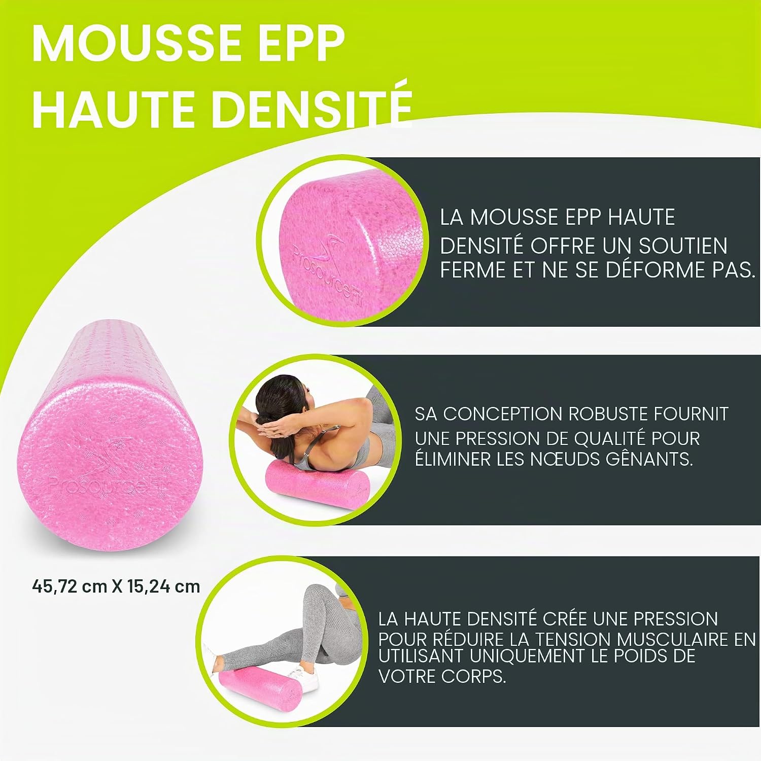 Detalle de ProsourceFit Foam Roller haute densité – 36, 24, 18 et 12 pouces