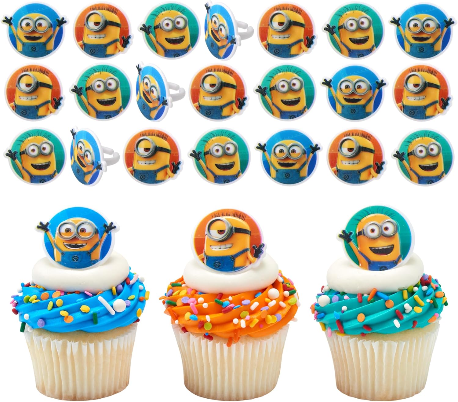 Detalle de DecoPac Despicable Me Minions Cupcake Rings, 24-Pack, Reusable Food-Safe Toppers