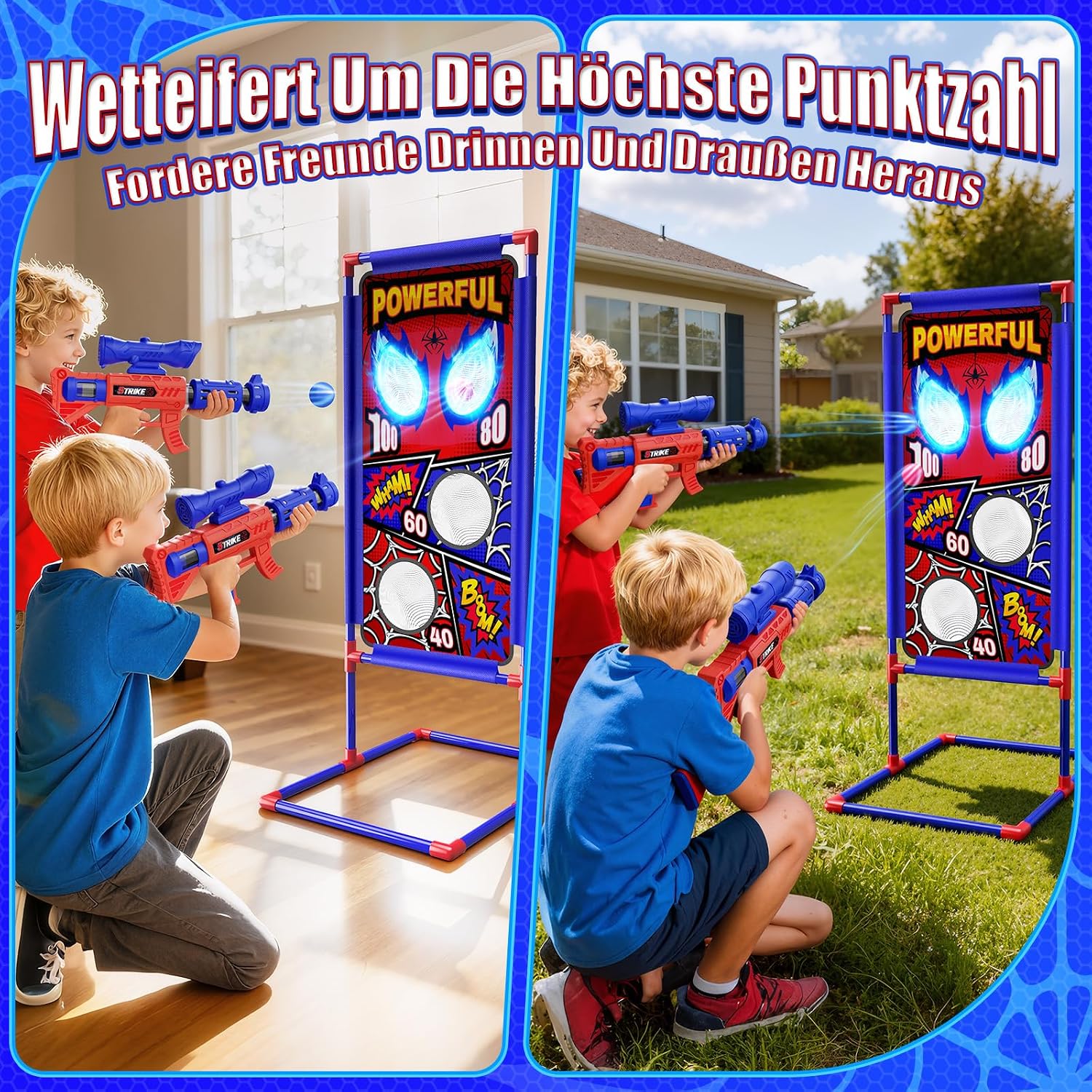Thumbnail 5 de Spielzeug-Schießspiel für Jungen (ab 3–12 Jahre) mit 2 Air Pistolen, Visier, 4 Punktzonen und 24 Schaumbällen