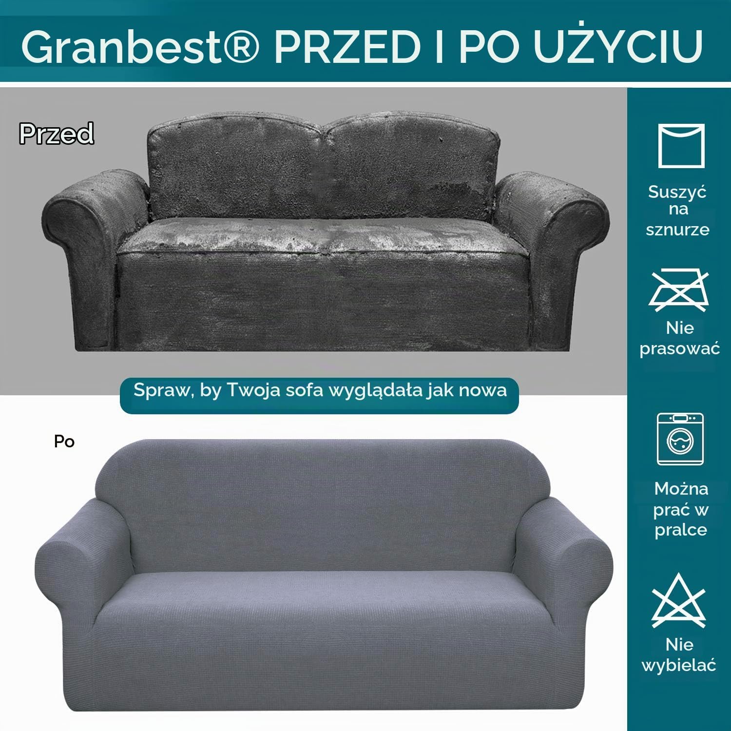 Detalle de Granbest 1 – elastyczny pokrowiec na sofę 4-osobową, jasnoszary, hydrofobowy