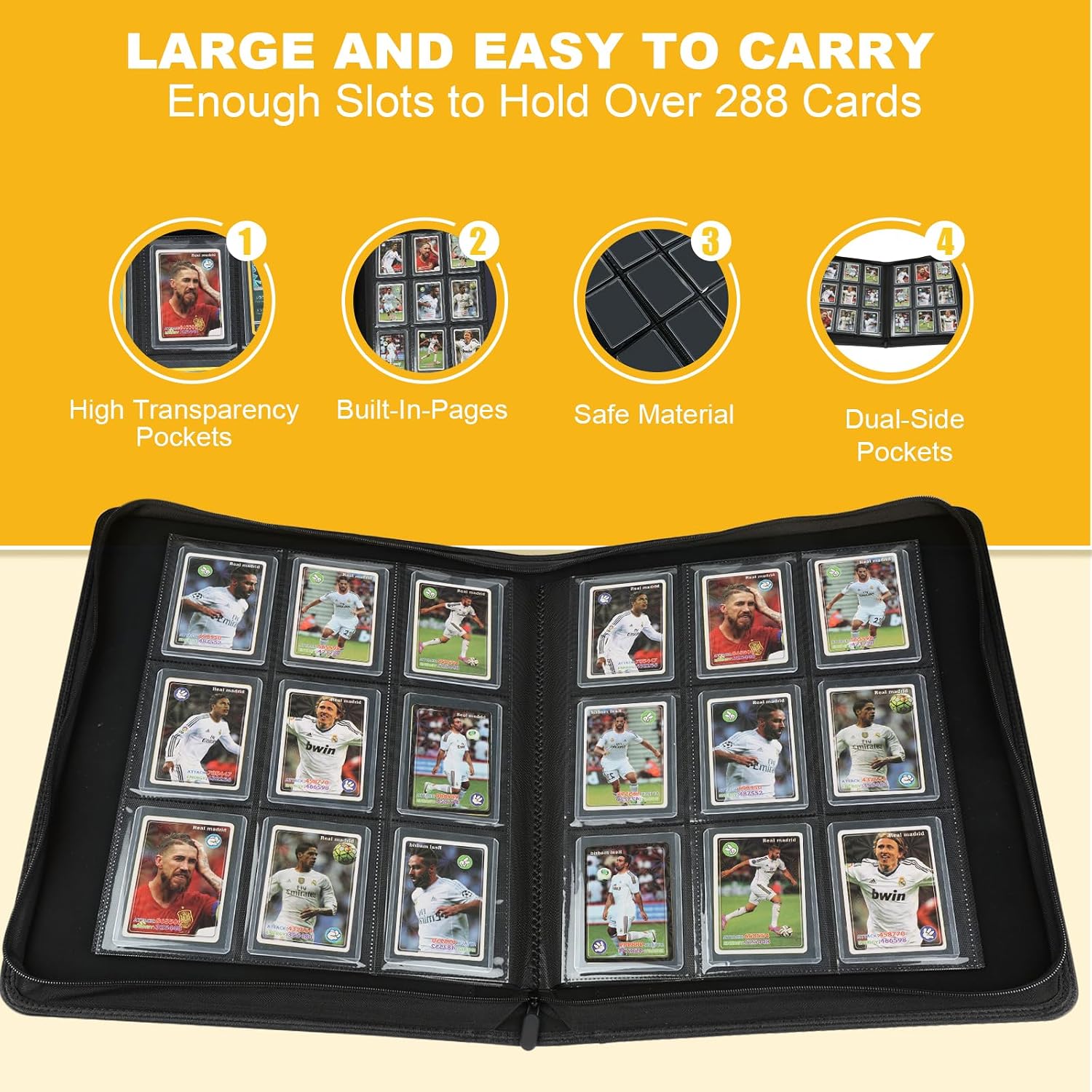 Thumbnail 5 de Toploader Binder with 9-Pocket Pages, 288 Card Capacity, 3x4 Rigid Card Holders in PU Leather (Black)