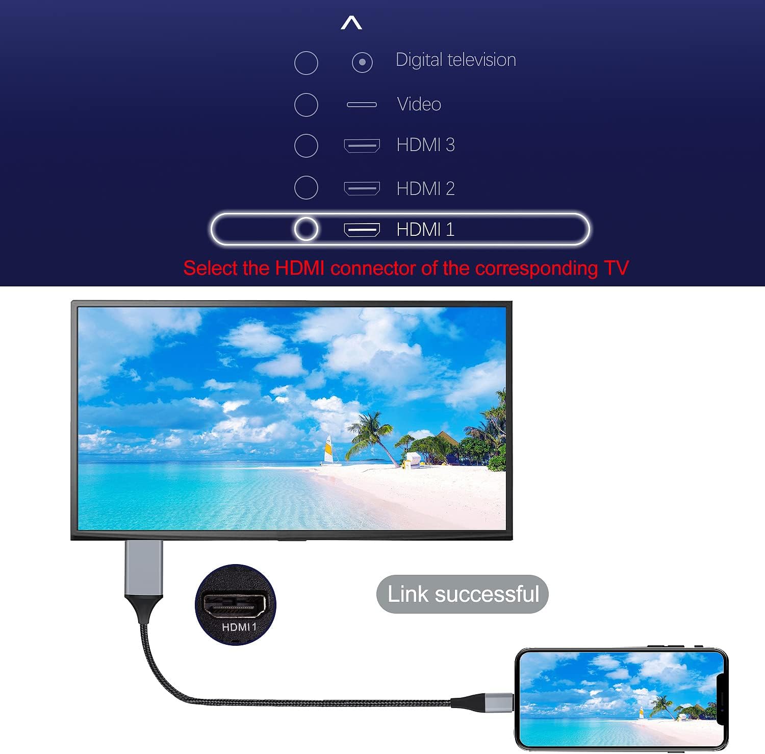 Detalle 2 de Lightning to HDMI Adapter Cable for iPhone by idoove (2.0m) — up to 1080p mirroring