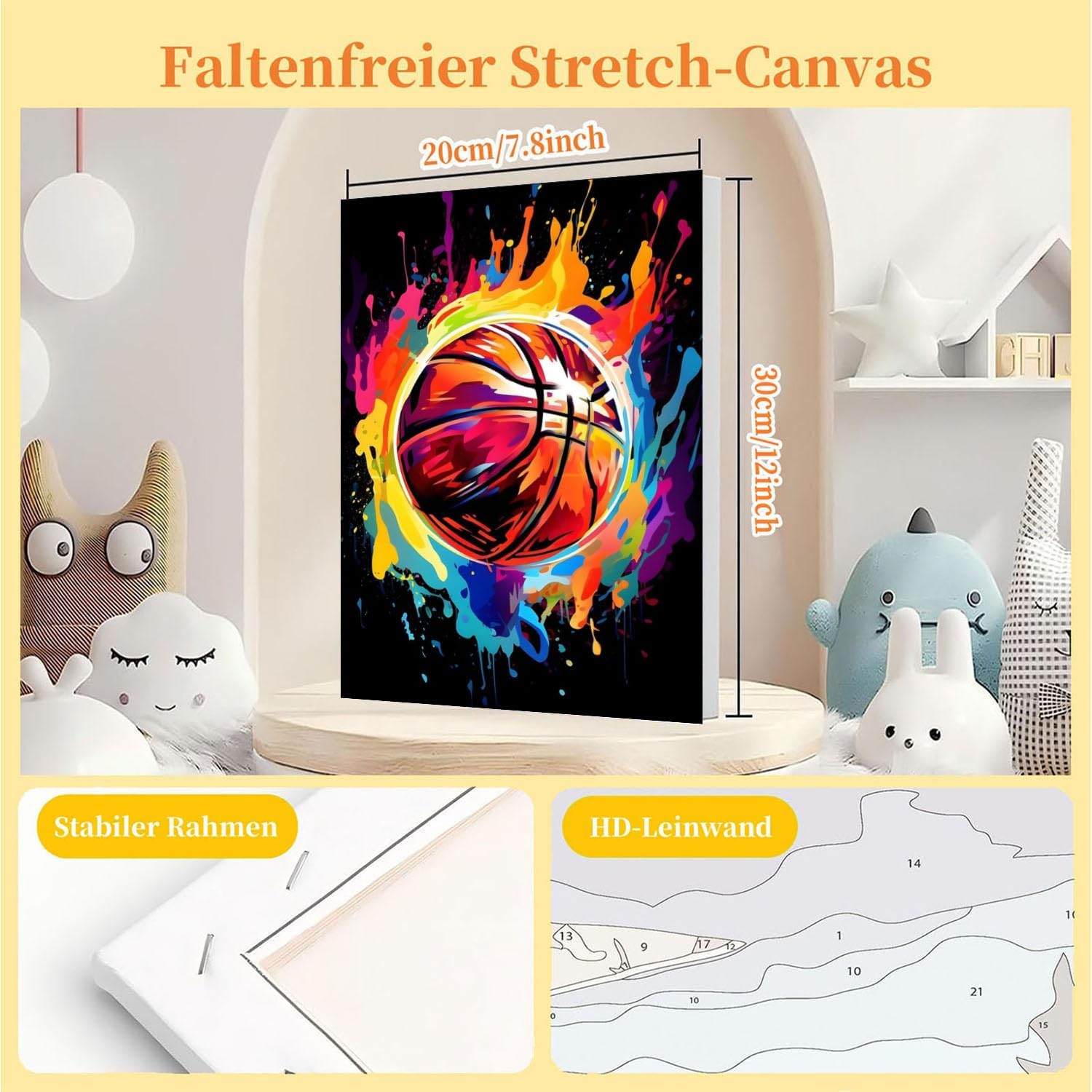 Thumbnail 1 de Arttoplus Malen Nach Zahlen Kinder mit Rahmen und Holzstaffelei – Basketball, 20x20 cm Rasterbild für Anfänger ab 5 Jahren