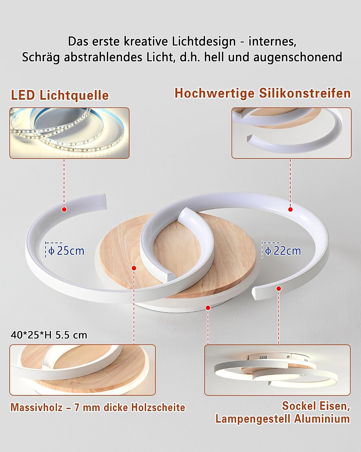 Detalle 2 de LED Deckenlampe Holz „S“ 2-Ringe, dimmbar (28 W, 2800 lm, 3000–6000 K) mit Fernbedienung