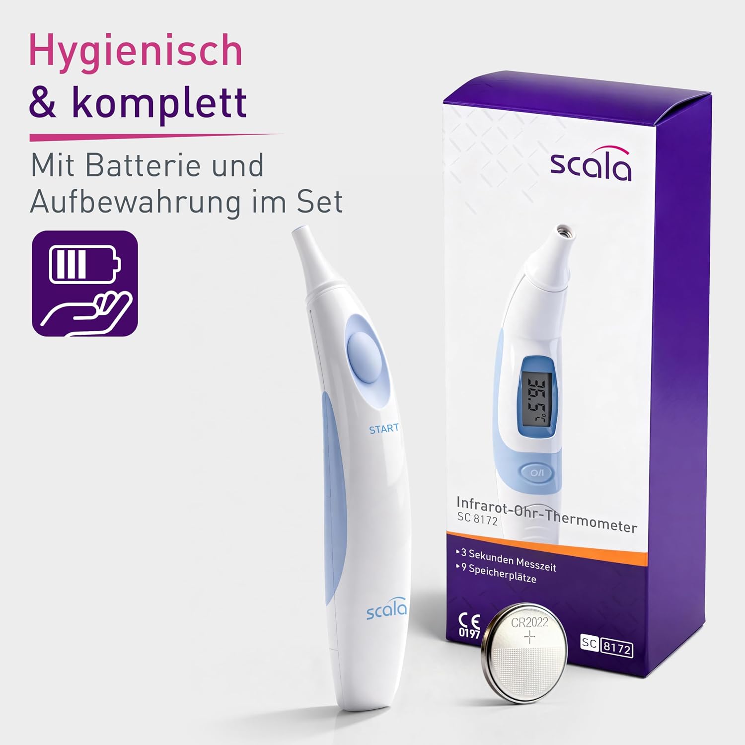 Thumbnail 6 de scala SC 8172 infrarood oorthermometer met 9 geheugenplaatsen en koortsalarm