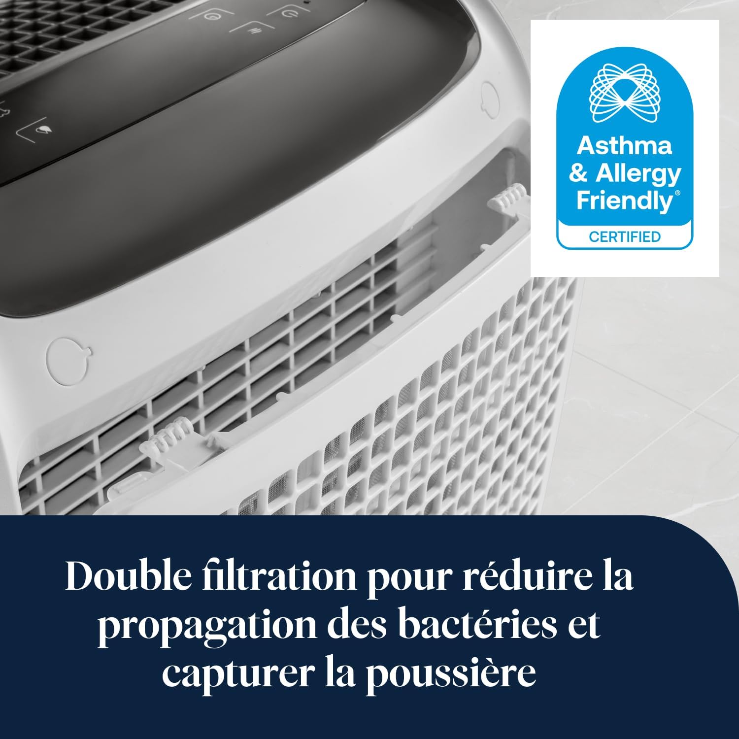 Detalle de De’Longhi Tasciugo AriaDry Multi DDSX225 – Déshumidificateur portable 25L/24h, 90 m³, filtration 2 états, blanc