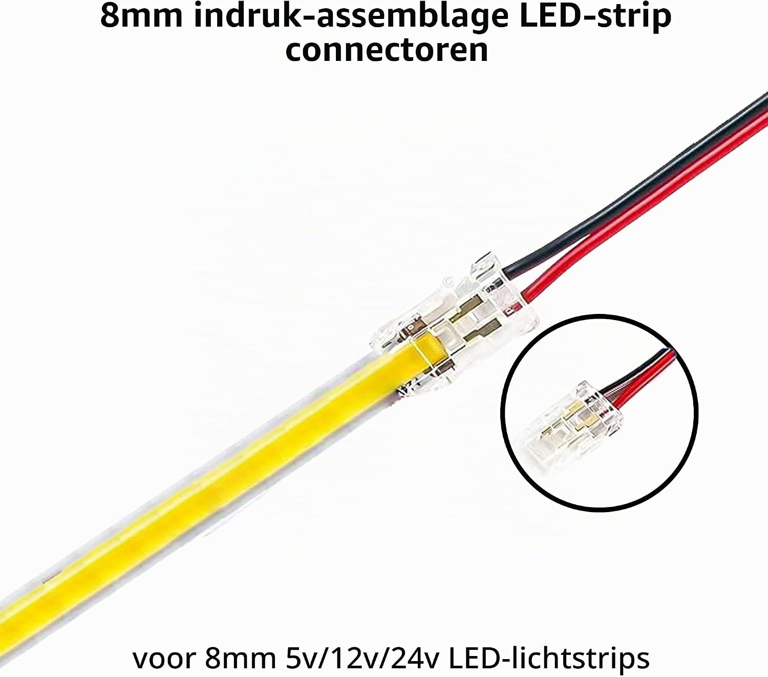 Detalle de Clearhill CON-C-8MM2PIN-WTS20P 2-polige ledstripconnectoren, 8 mm, 20 stuks