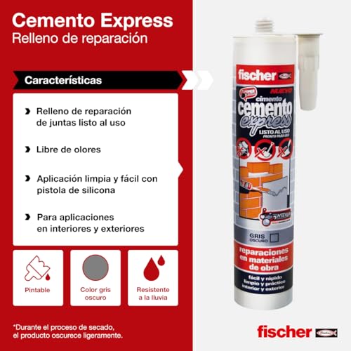 Detalle de fischer Cemento Express 310 ml Gris Oscuro: Relleno de Juntas para interior y exterior