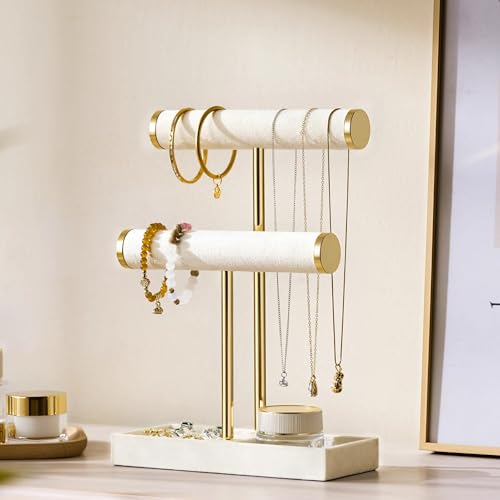Thumbnail 2 de Josmimic 2 Tier Bracelet Holder Display – Detachable T Bar in Beige Velvet