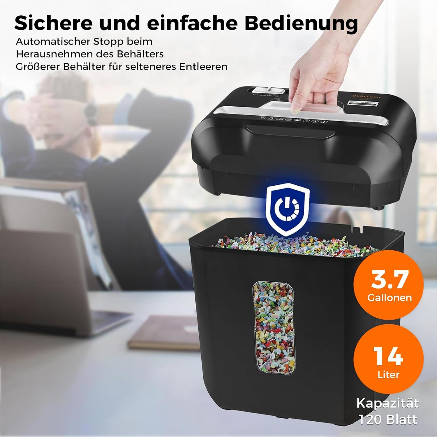 Detalle de Schredder, 10 Blatt Kreuzschnitt P-4 – VidaTeco Aktenvernichter mit 14 L Behälter für Homeoffice
