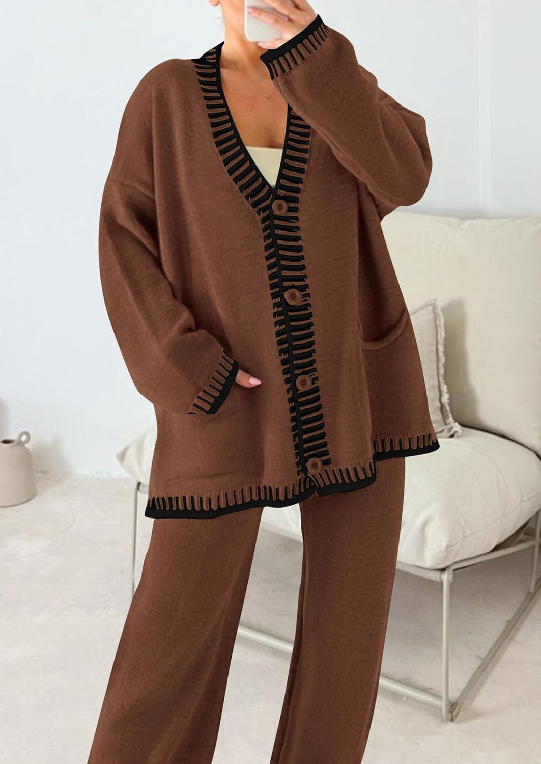 Thumbnail 6 de PRETTYGARDEN Women’s Lounge Set (2-Piece) Cardigan & Wide-Leg Pants