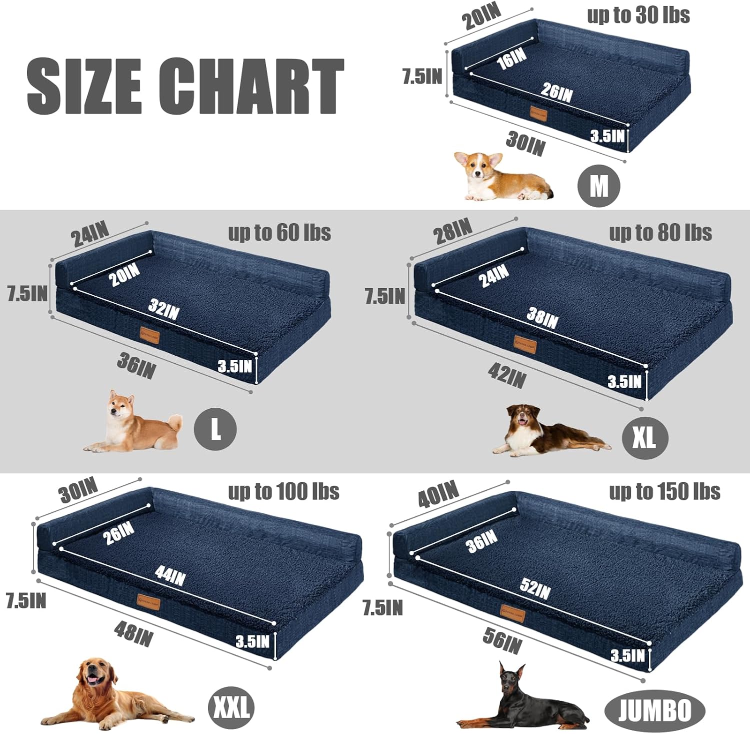Detalle de Patas Lague JDM-L-HJL36 Orthopedic Dog Bed, 36 x 24-Inch Navy Blue