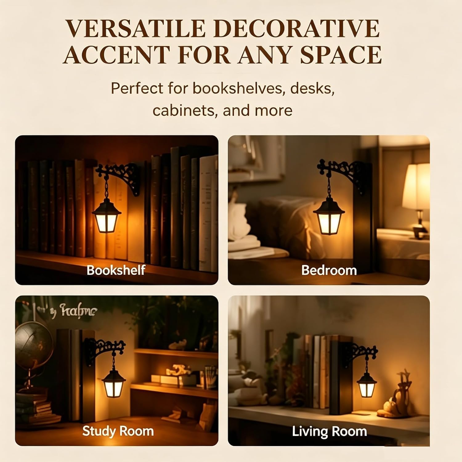 Thumbnail 6 de ro hxizw bookshelf lamp, 3-Piece Iron Lantern Light with Warm LED Glow