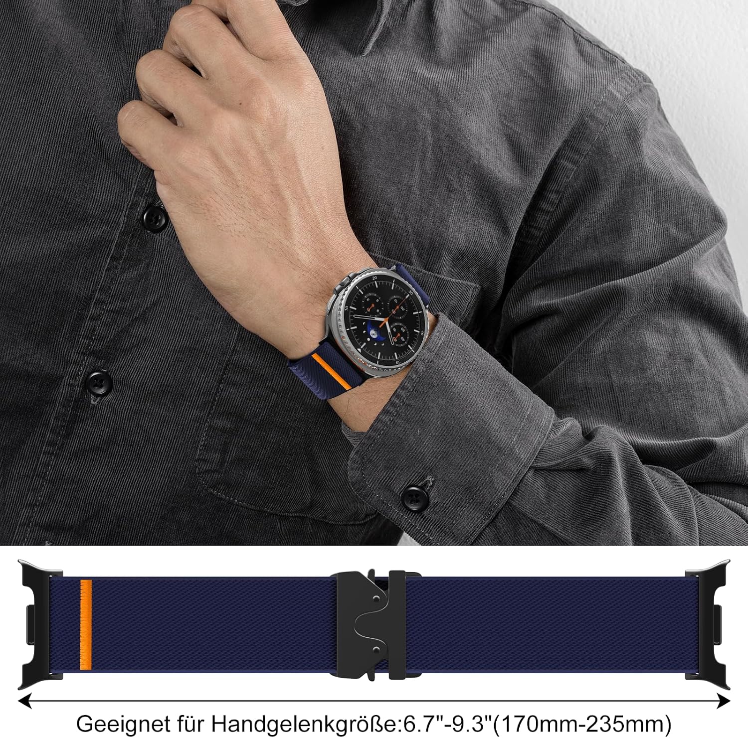 Thumbnail 4 de Hexasider Stretchy Nylon Strap for Samsung Galaxy Watch 8 / Watch 8 Classic (40mm/44mm/46mm) with Parachute-Style Buckle