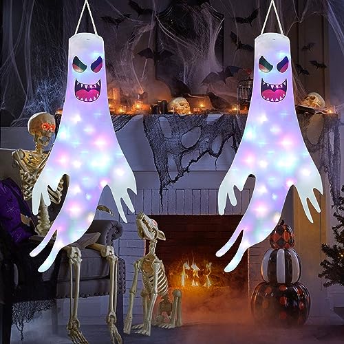 Thumbnail 6 de Qedertek Halloween Deko Outdoor – 2 Stück 120 cm Geister Windsäcke mit Lichterkette