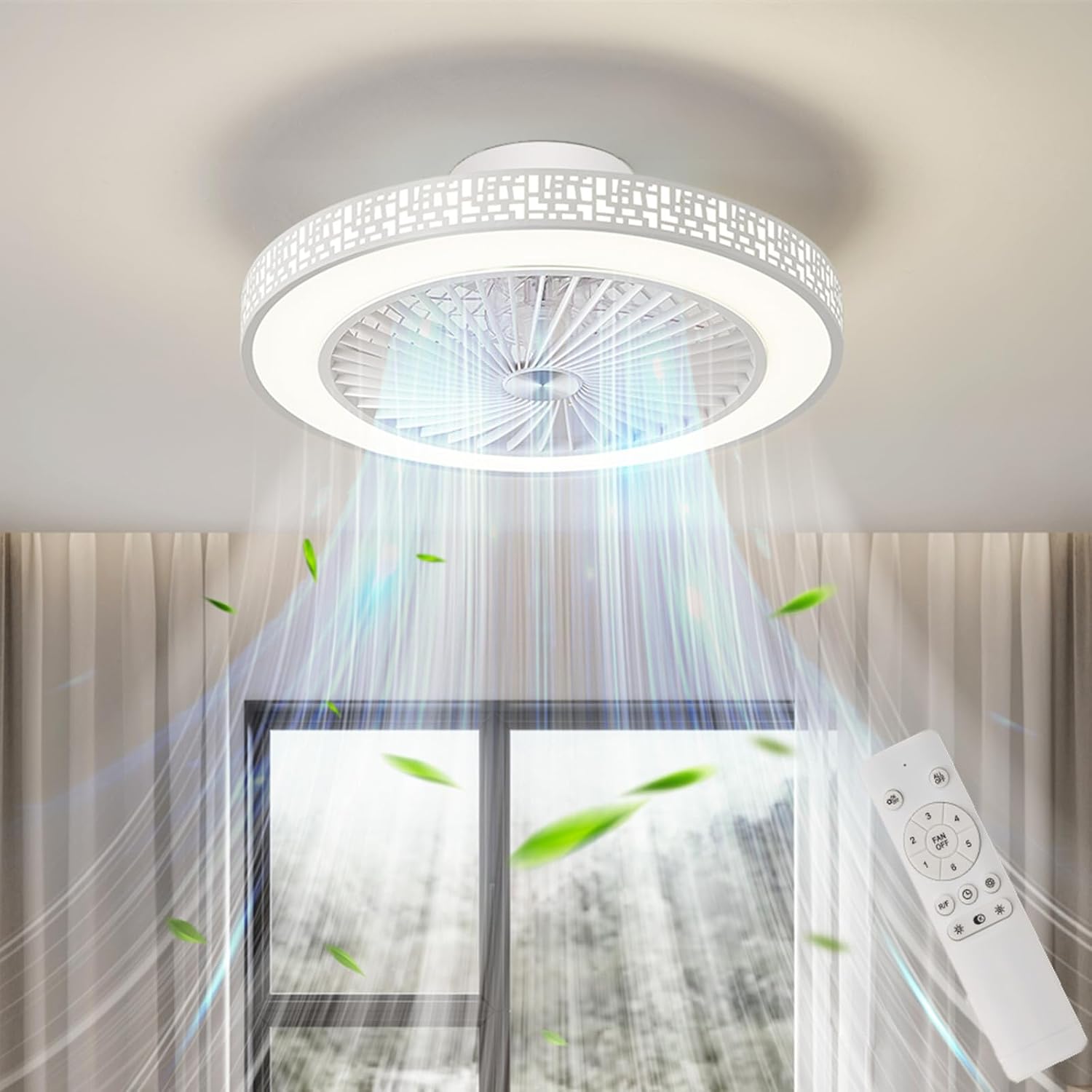 Detalle de Enwinup 22423W-CFL 18.9in Enclosed Ceiling Fan with Dimmable LED Light