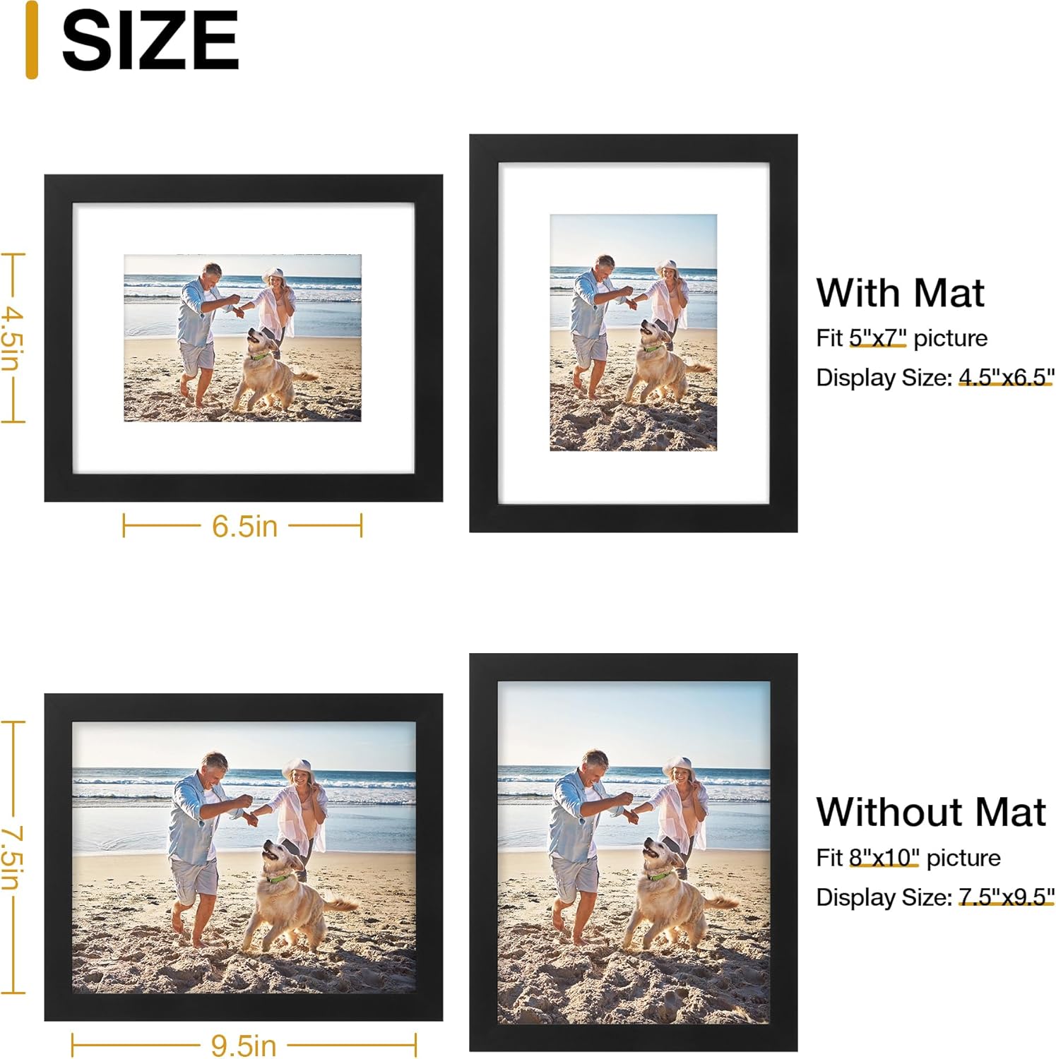 Detalle 2 de decorUhome 8x10 Picture Frame (2 Pack) – 5x7 with Mat or 8x10 without Mat, Black