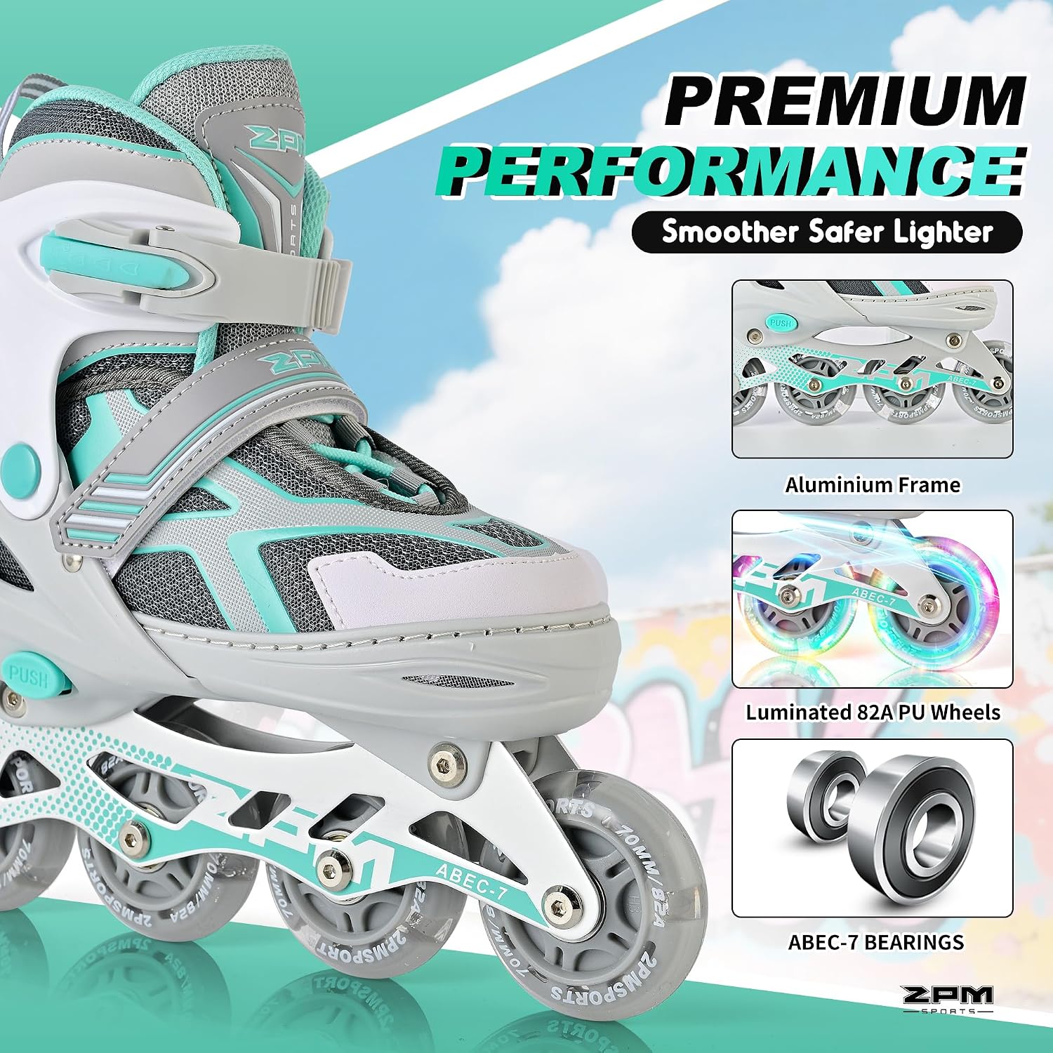 Detalle 2 de 2PM SPORTS Torinx Adjustable Inline Skates with Light-Up Wheels and Triple Closure