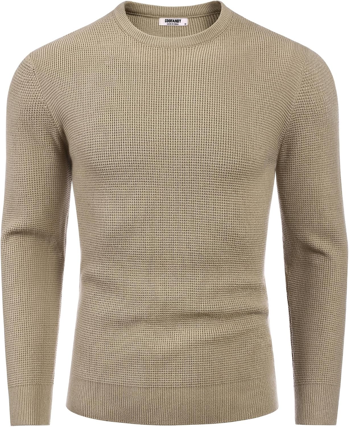 Detalle de COOFANDY Pull Homme à Col Rond — tricot gaufré, hiver élégant et polyvalent