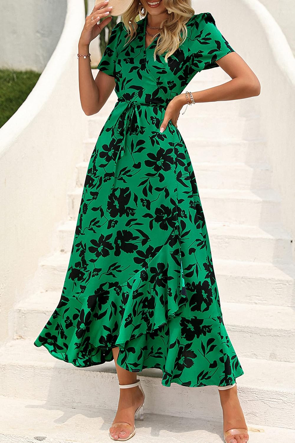 Thumbnail 2 de PRETTYGARDEN Women's Boho Floral Maxi Dress with Wrap V-Neck