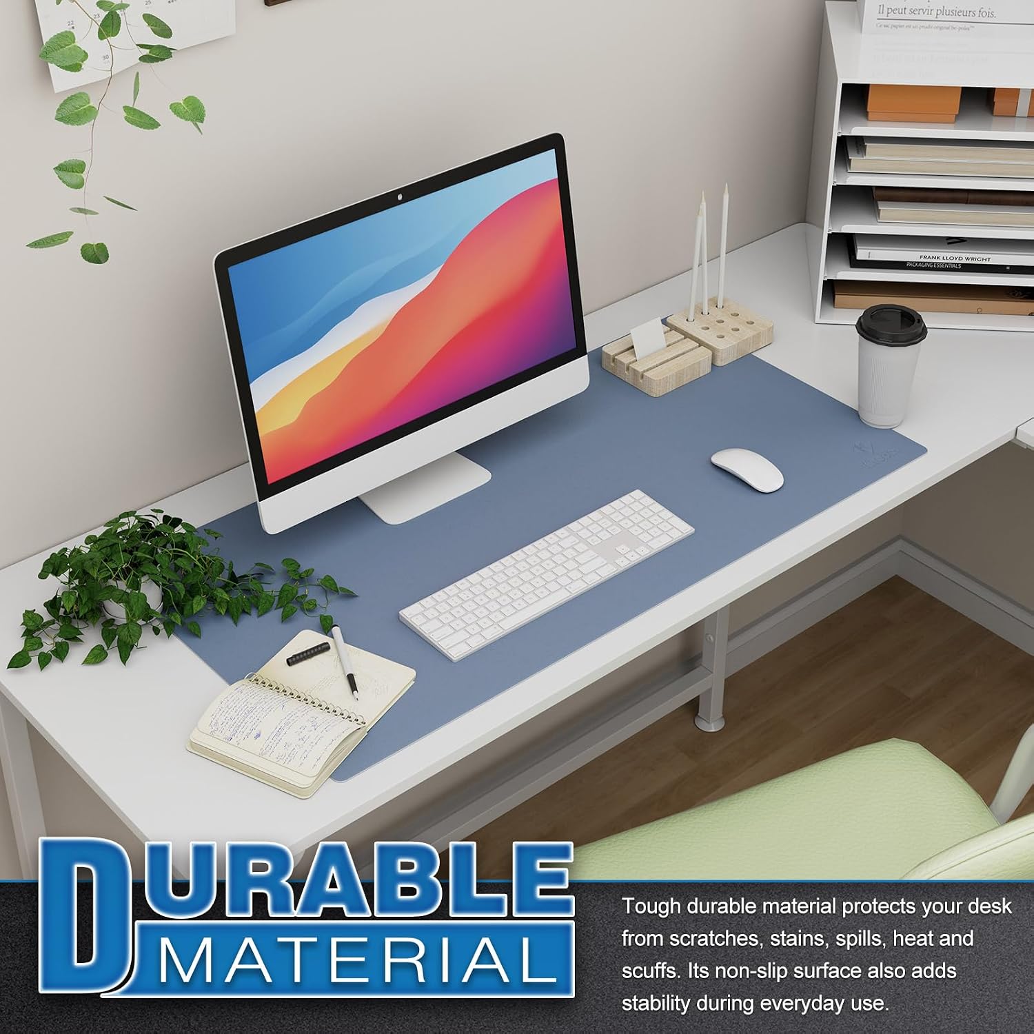 Detalle 1 de K KNODEL Large Office Desk Mat, Faux Leather, Lake Blue, 31.5" x 15.7
