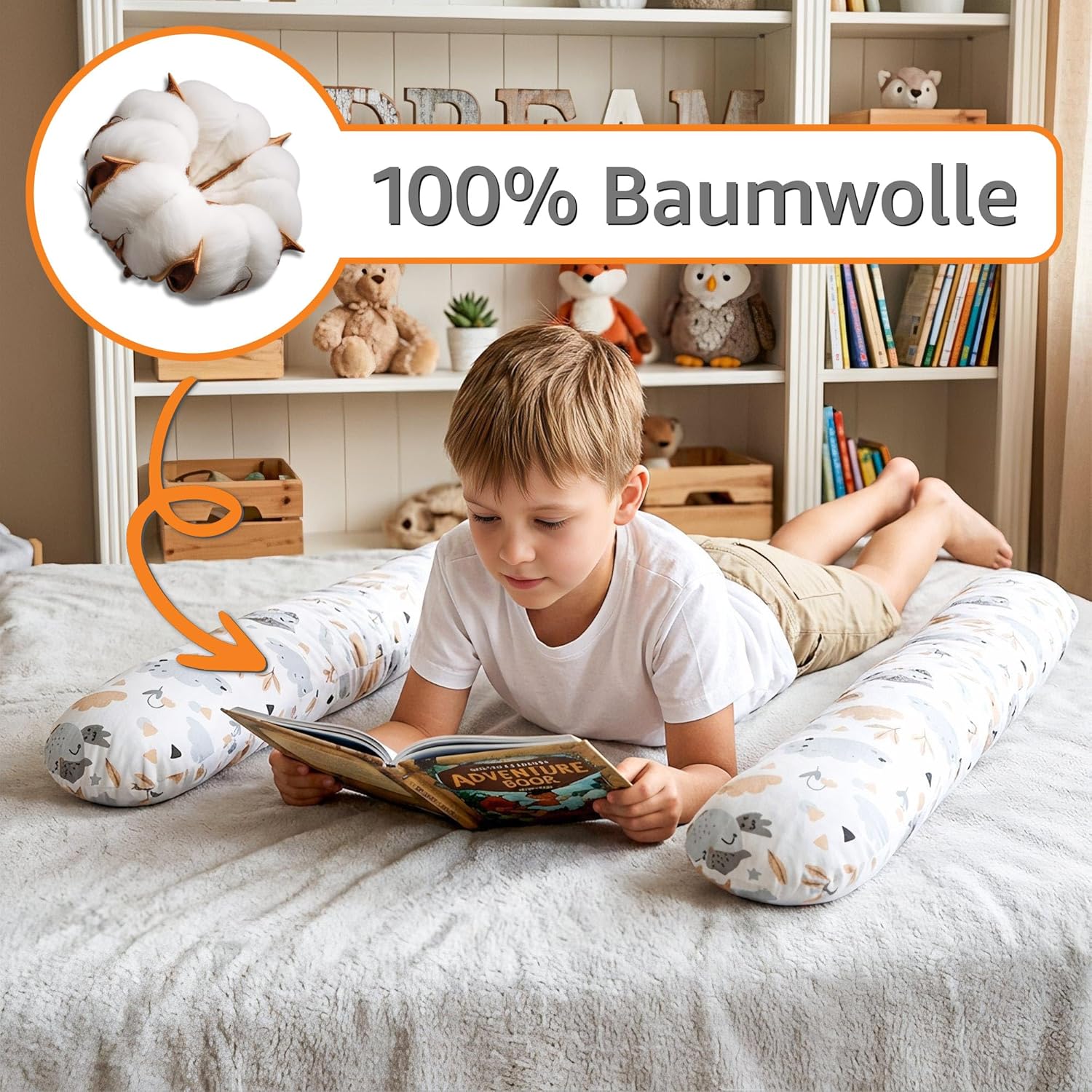 Thumbnail 3 de Totsy Baby Seitenschläferkissen/Bettrolle (150 cm) aus Baumwolle Waffel, Oeko-Tex Beige mit Sternen