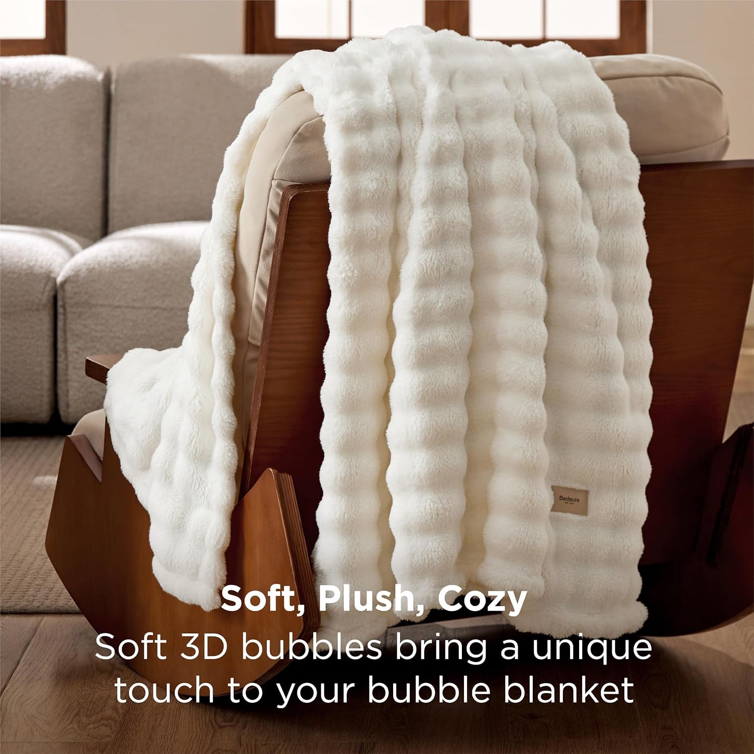Thumbnail 2 de Bedsure Cosy Bubble Fleece Blanket (CloudBubble) – Soft plush throw, off white, 150x200 cm