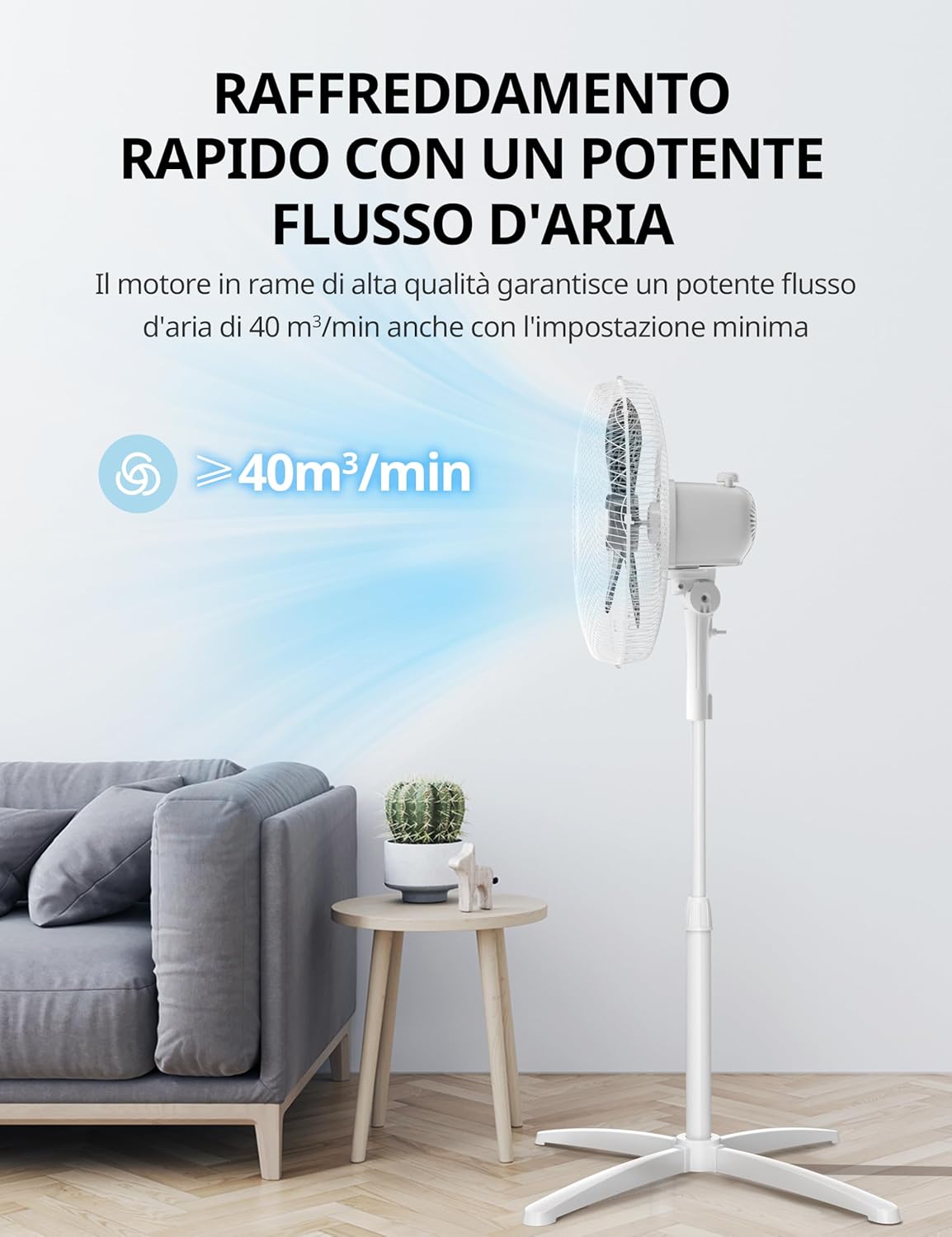 Detalle de COMFEE' CFS40PW00A2 ventilatore a piantana da 40W con 3 velocità e oscillazione 90°