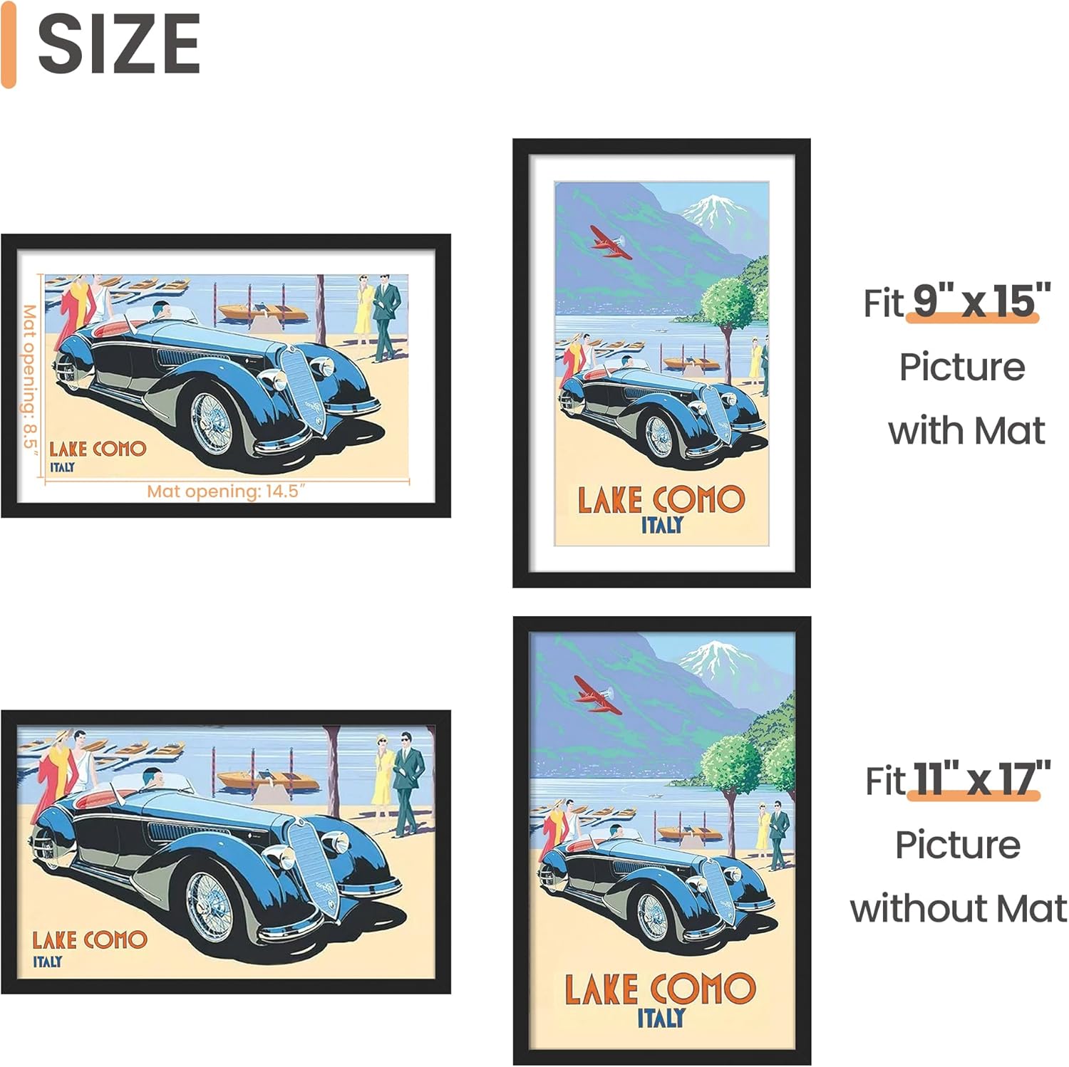 Detalle de upsimples 11x17 Picture Frame with Mat (8.5x11 look) in Black
