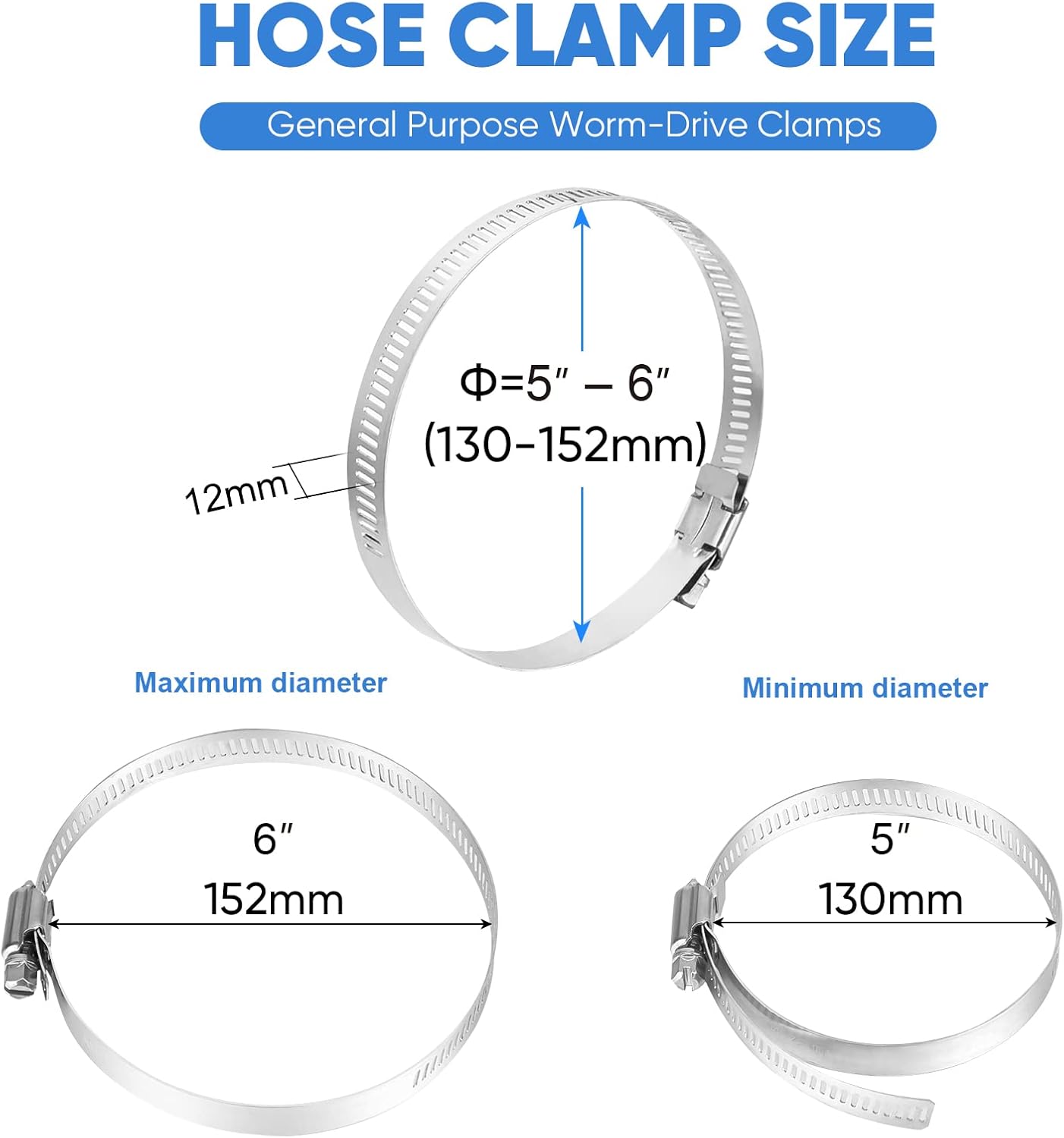 Detalle 2 de TICONN 12PCS Hose Clamp Set 5"โ6" ๐