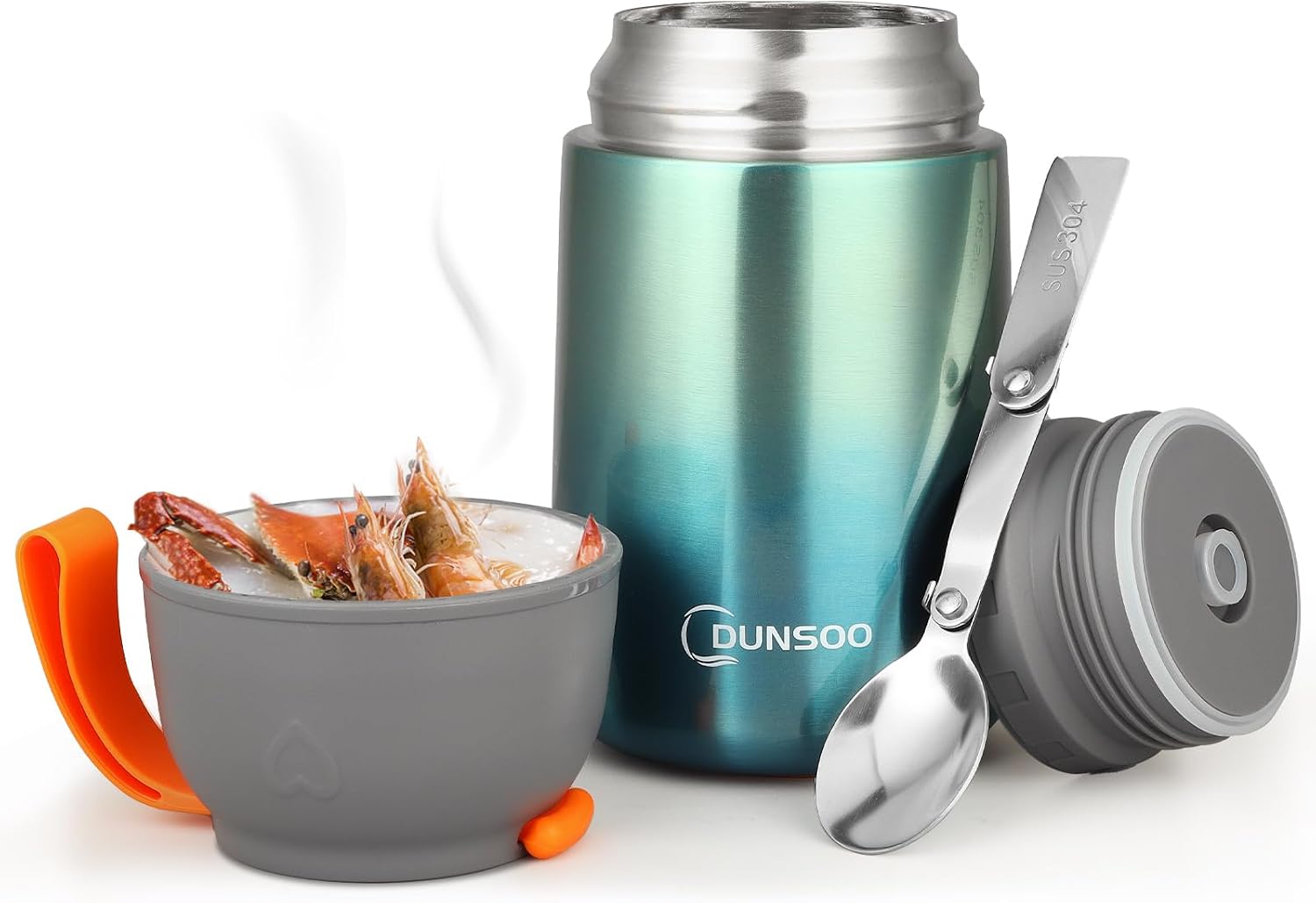 Detalle de DUNSOO thermocontainer 650 ml in roestvrij staal met opvouwbare lepel