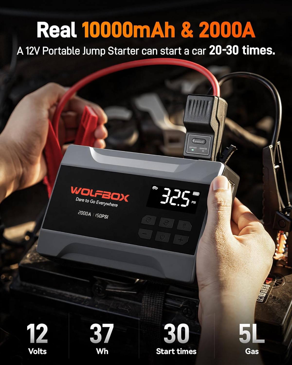 Thumbnail 2 de WOLFBOX 2000A : démarreur d’urgence 12V portable avec compresseur 150 PSI, power bank et LED