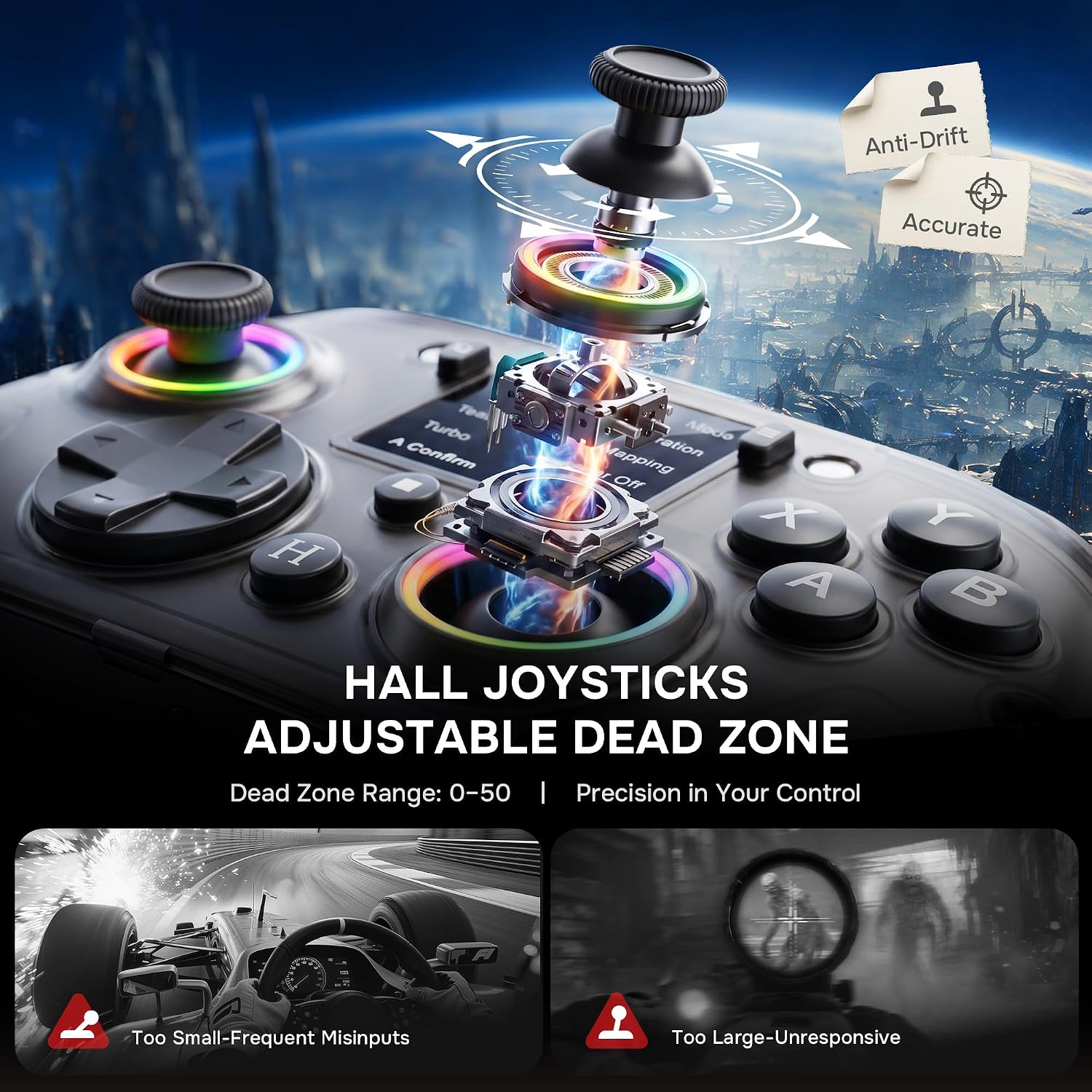 Detalle de Transformers GUSGUG7 Wireless Gaming Controller with Interactive Screen, Hall Effect and 1000Hz
