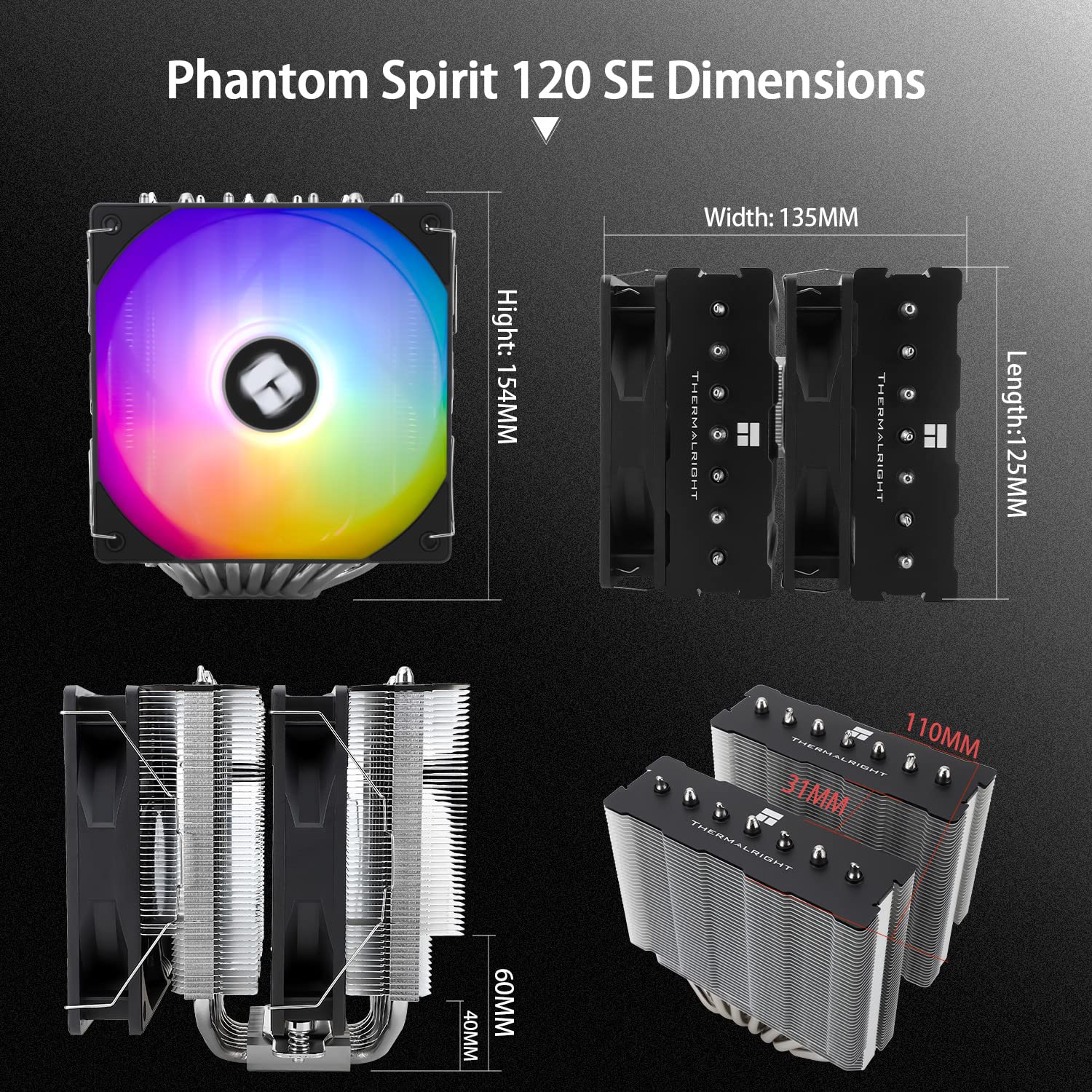 Detalle 2 de Thermalright Phantom Spirit 120SE ARGB CPU Air Cooler (AGHP 4.0, dual 120mm PWM fans) for AM4/AM5 & Intel LGA