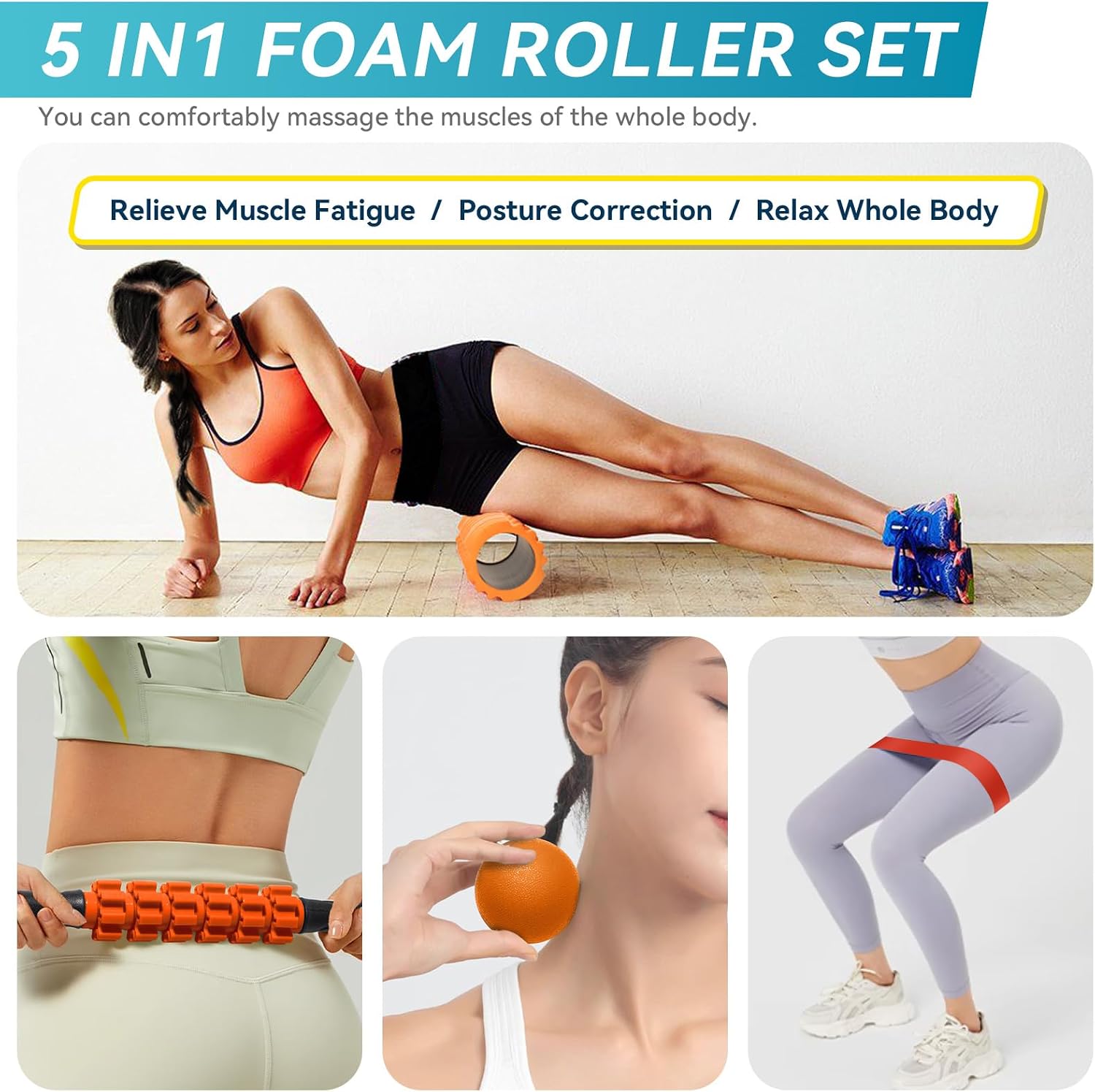 Detalle 2 de Krightlink 2211 5-in-1 Foam Roller Set with Massage Ball and Stretching Strap
