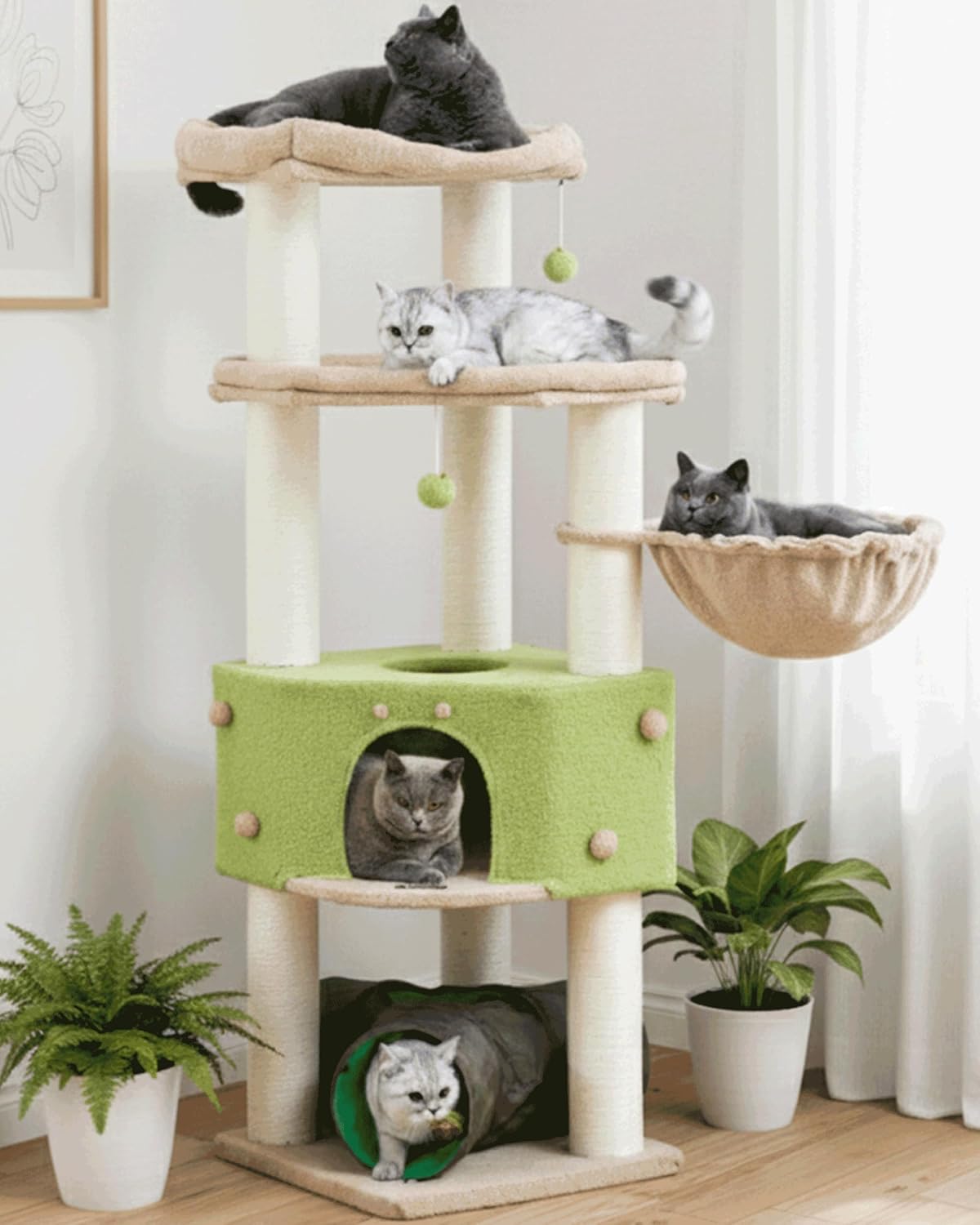 Detalle de Heavy Duty Large Cat Tree Tower, 60.6-Inch Multi-Level Condo with Sisal Posts