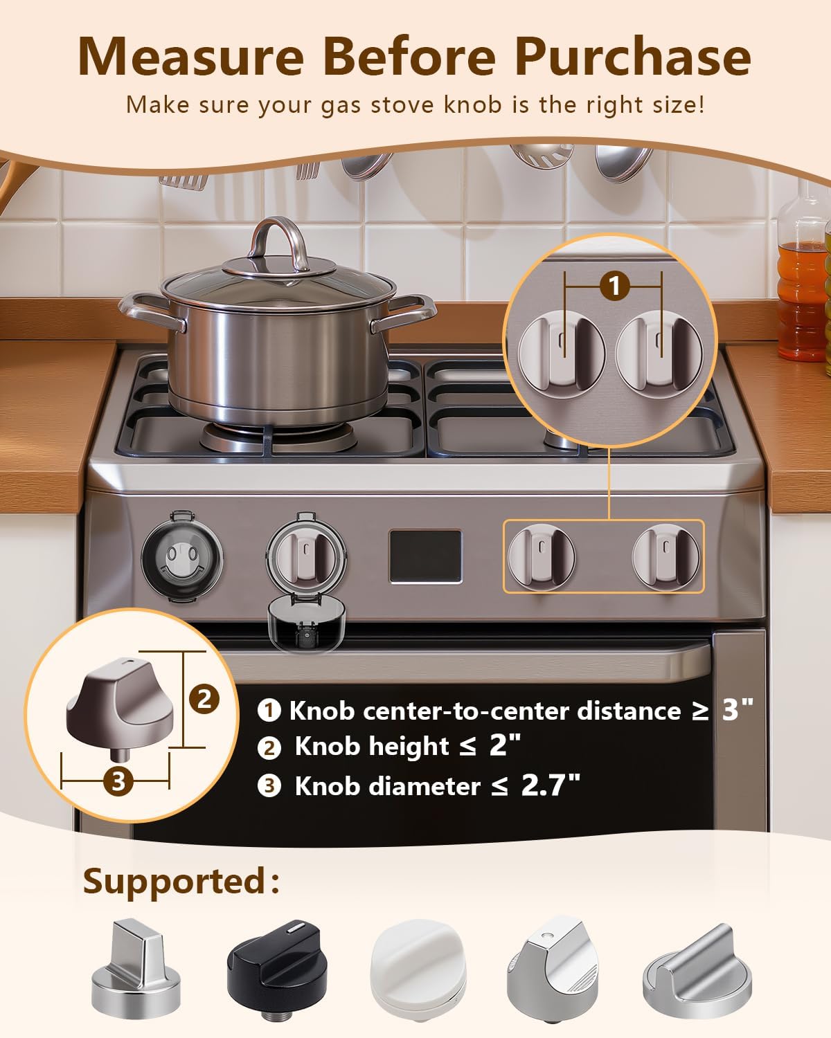 Detalle de BBsecure Stove Knob Covers--Balck Stove Safety Covers, 5-Pack, Dual-Button Lock