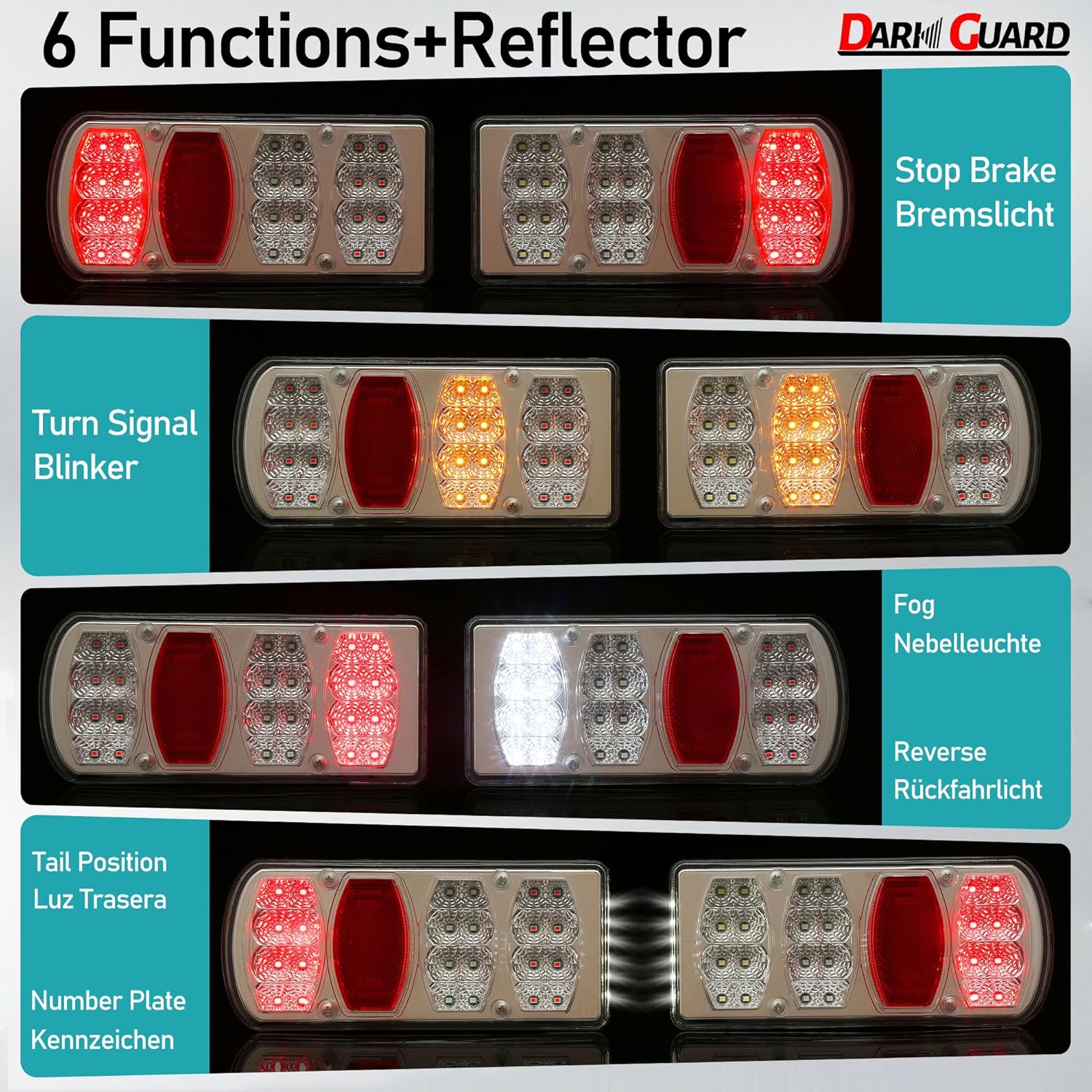 Detalle de DARKGUARD LED Waterproof 13-Pin Trailer Lights Kit (12V/24V) with 7 Functions and 5-Pin Bayonet Connector