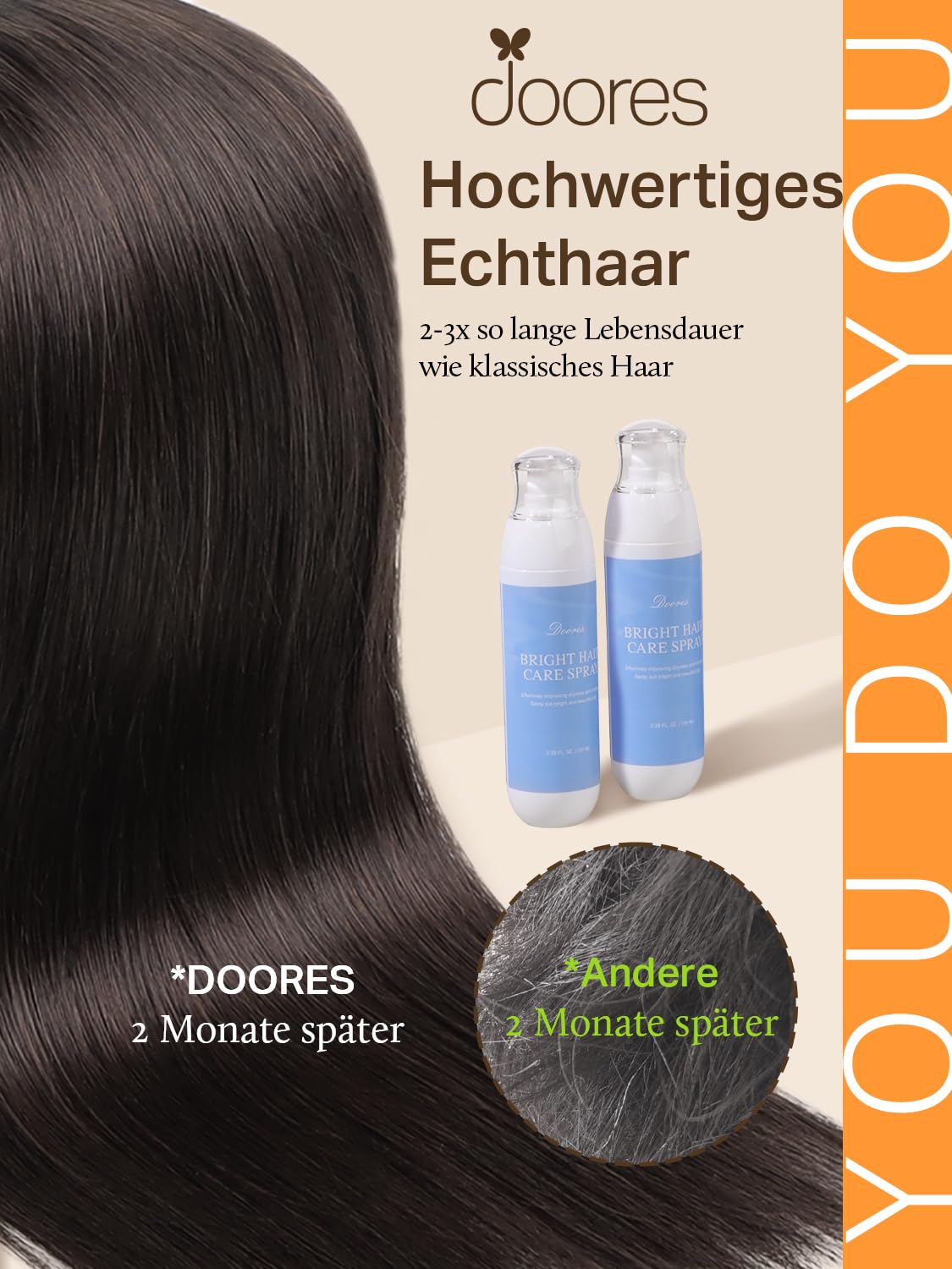 Detalle de DOORES Tape-in Haarverlängerungen REMY Echthaar, 40 cm (16 Zoll), 50 g, 20 Stück – helles Dunkelbraun