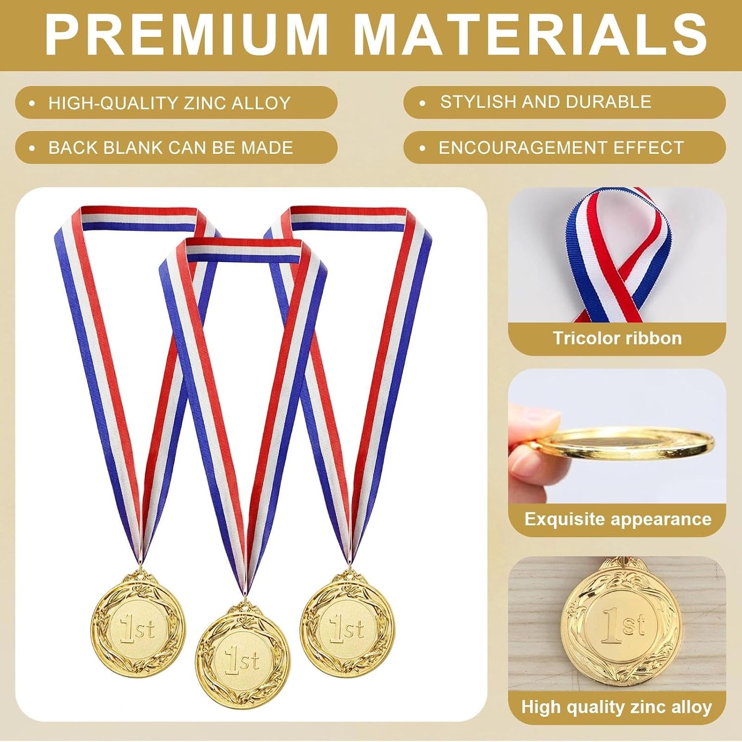 Detalle de Eulihent 12 Pack Gold Metal Medals for Children and Adults – 2 Inch with Ribbon