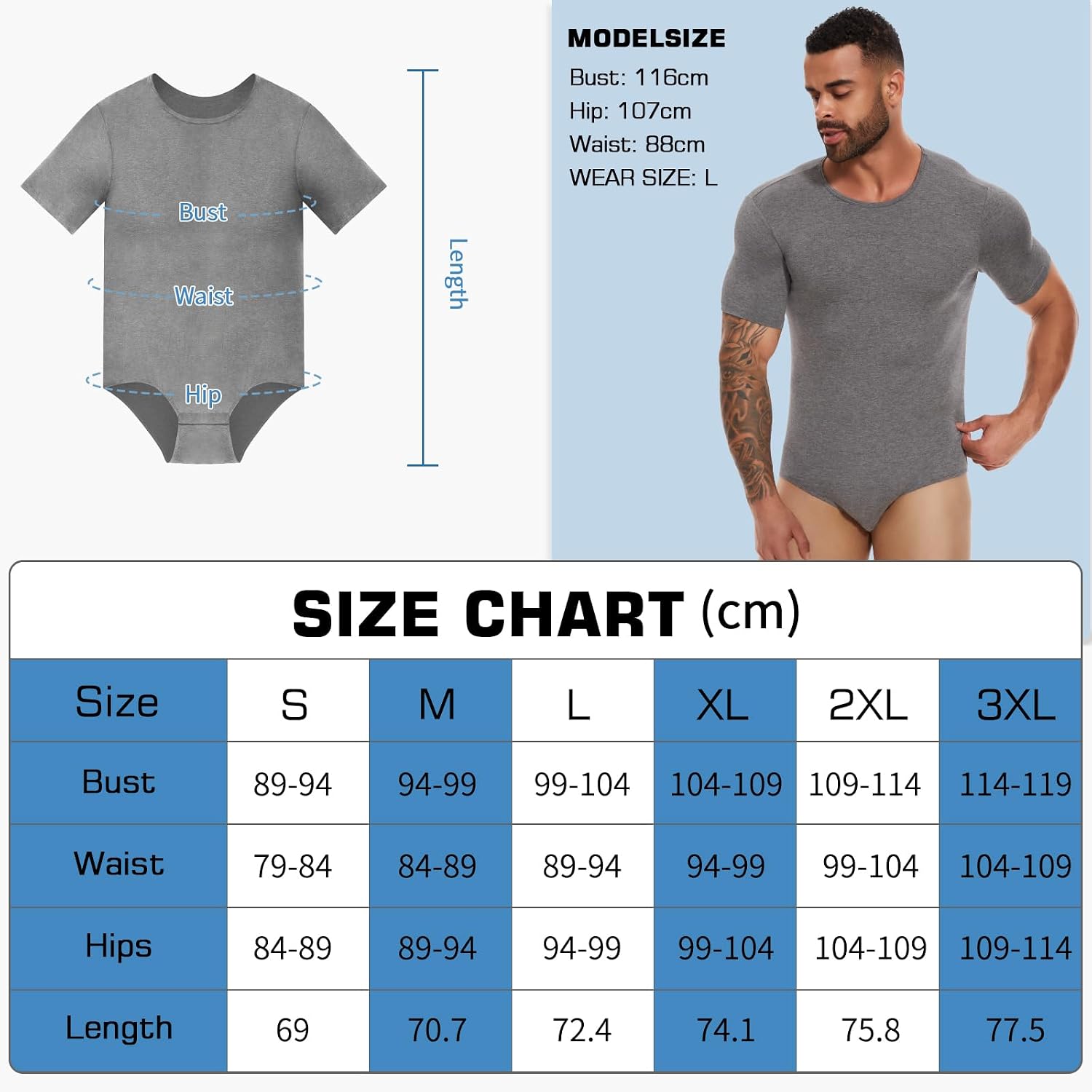 Detalle 2 de SLIMBELLE ABDL-bodyromper voor heren als pyjama, eendelig en met korte mouwen